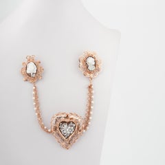 Cameo Italiano. Flowers and Portrait hand carved on Sea Shell Cameo Brooch.