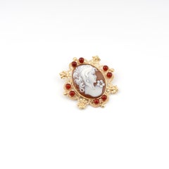 18 Carat Gold Plated 925 Sterling Silver with Sea Shell Cameo Brooch/Pendant