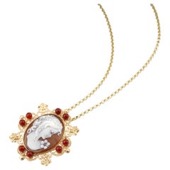 18 Carat Gold Plated 925 Sterling Silver with Sea Shell Cameo Brooch/Pendant