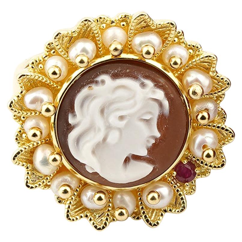 18 Carat Gold Plated 925 Sterling Silver with Sea Shell Cameo Set For Sale