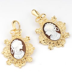 18 Carat Gold-Plated 925 Sterling Silver with Sea Shell Cameos Earrings