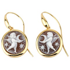 18 Carat Gold Plated 925 Sterling Silver with Sea Shell Cameos Earrings