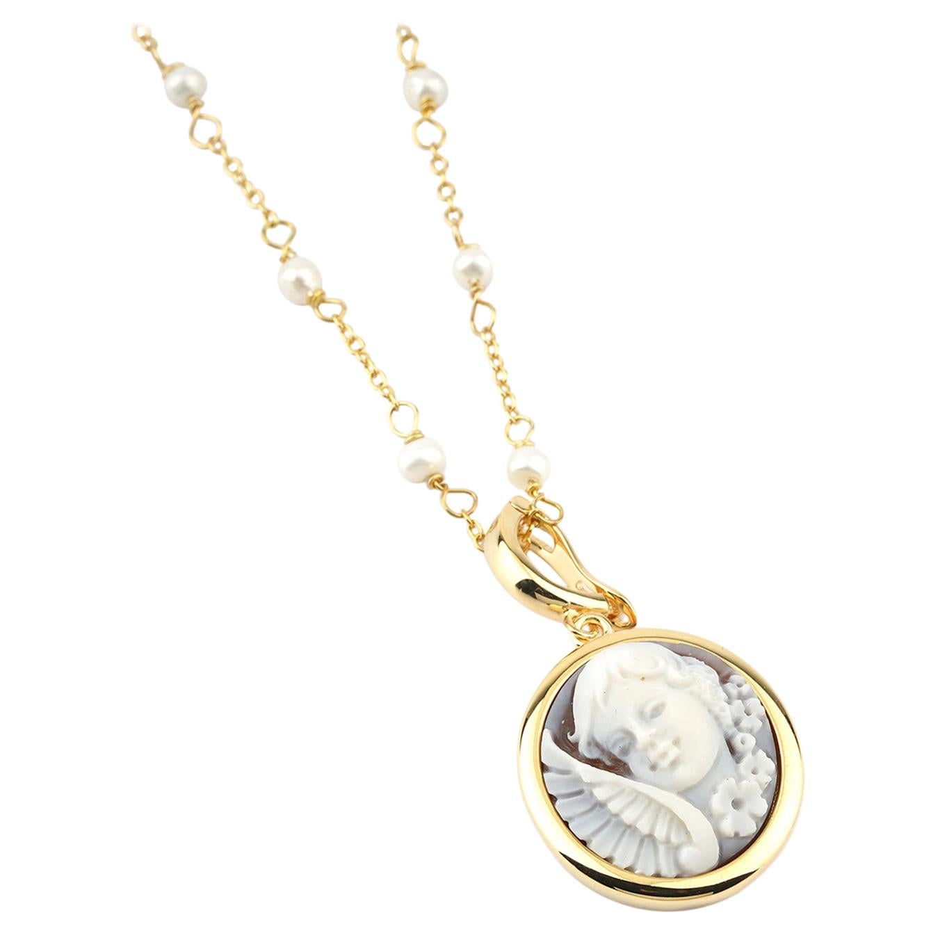 18 Carat Gold Plated 925 Sterling Silver with Sea Shell Cameos Necklace