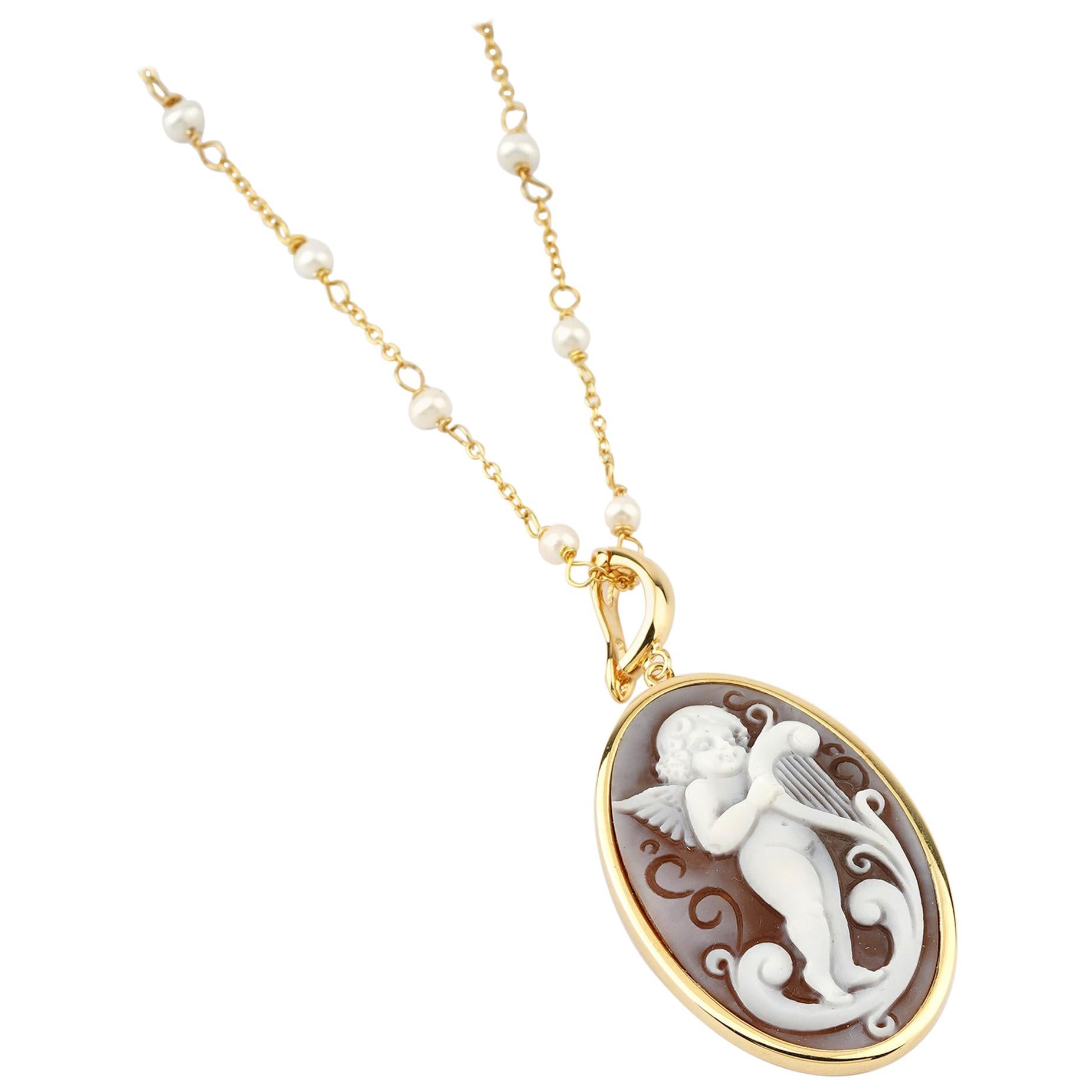 18 Carat Gold-Plated 925 Sterling Silver with Sea Shell Cameos Necklace