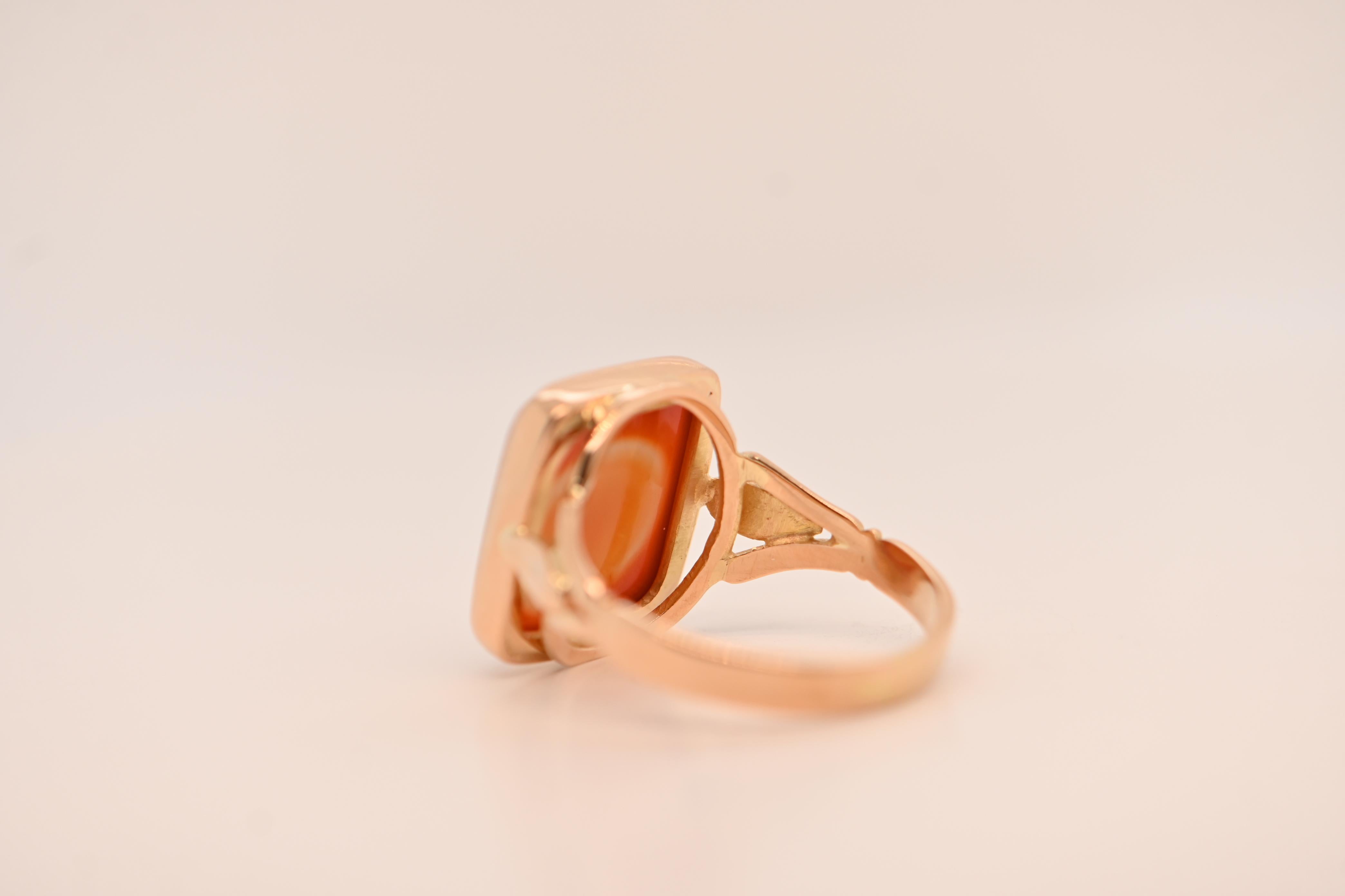 Anello Gattino rettangolare in oro 18 carati con placca Agathe in vendita 1