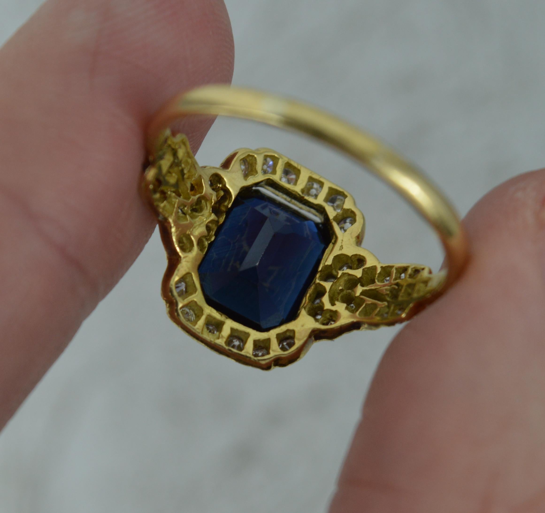 18 Carat Gold Rectangular Sapphire and 56 Diamond Cluster Ring 4