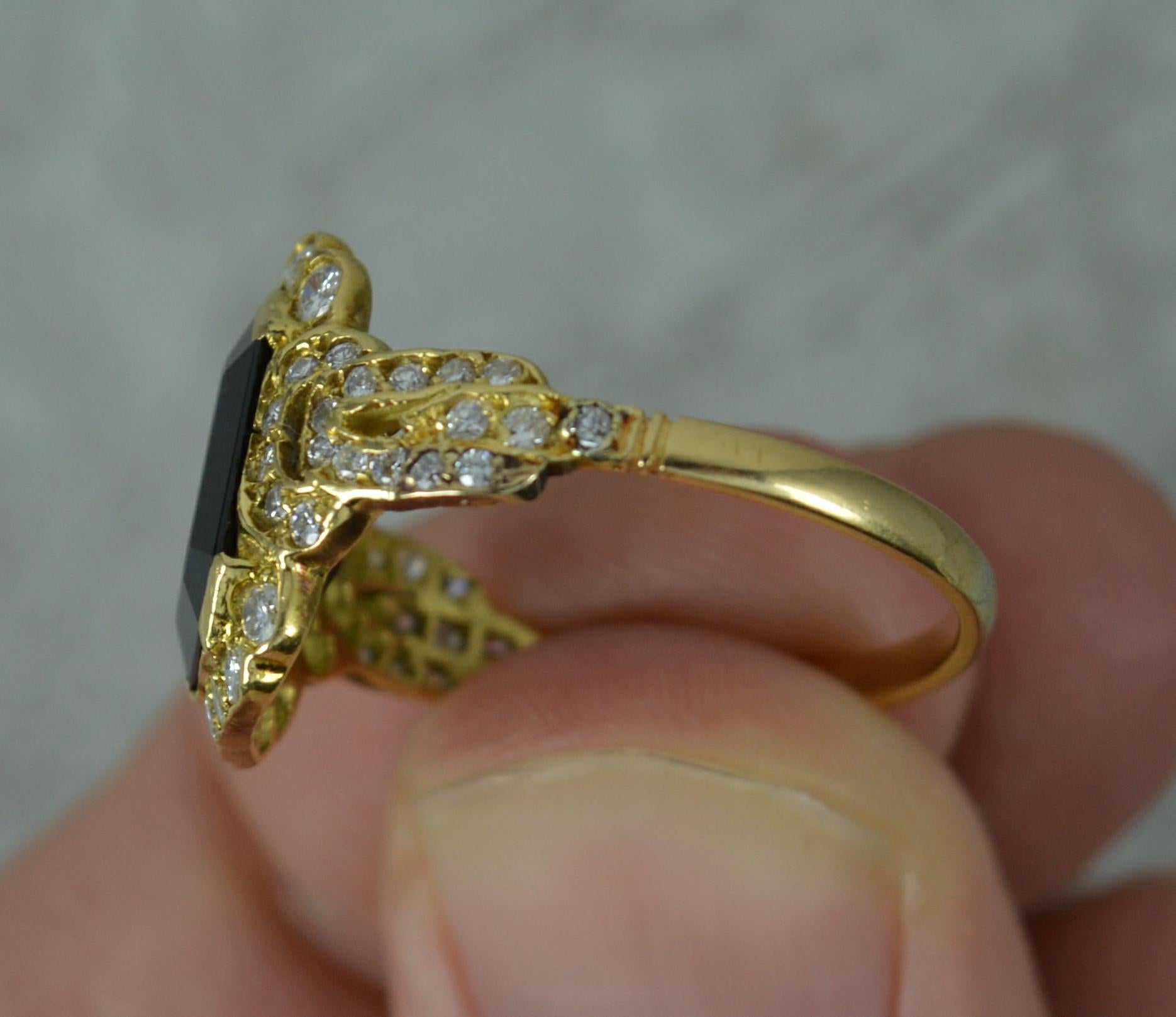18 Carat Gold Rectangular Sapphire and 56 Diamond Cluster Ring 5