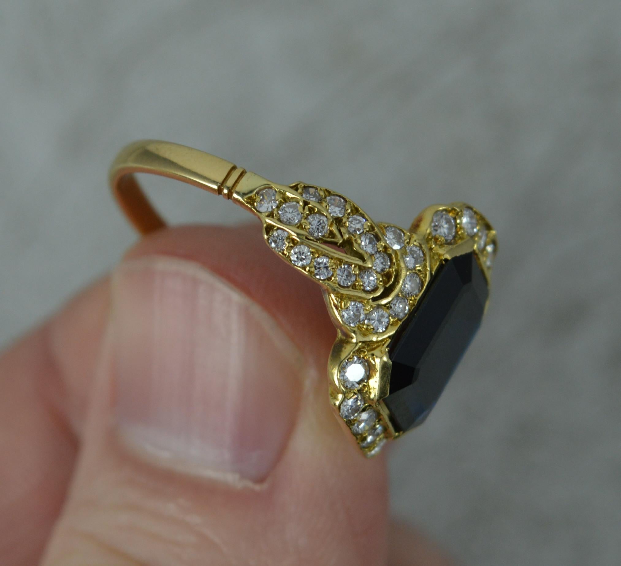 18 Carat Gold Rectangular Sapphire and 56 Diamond Cluster Ring 7