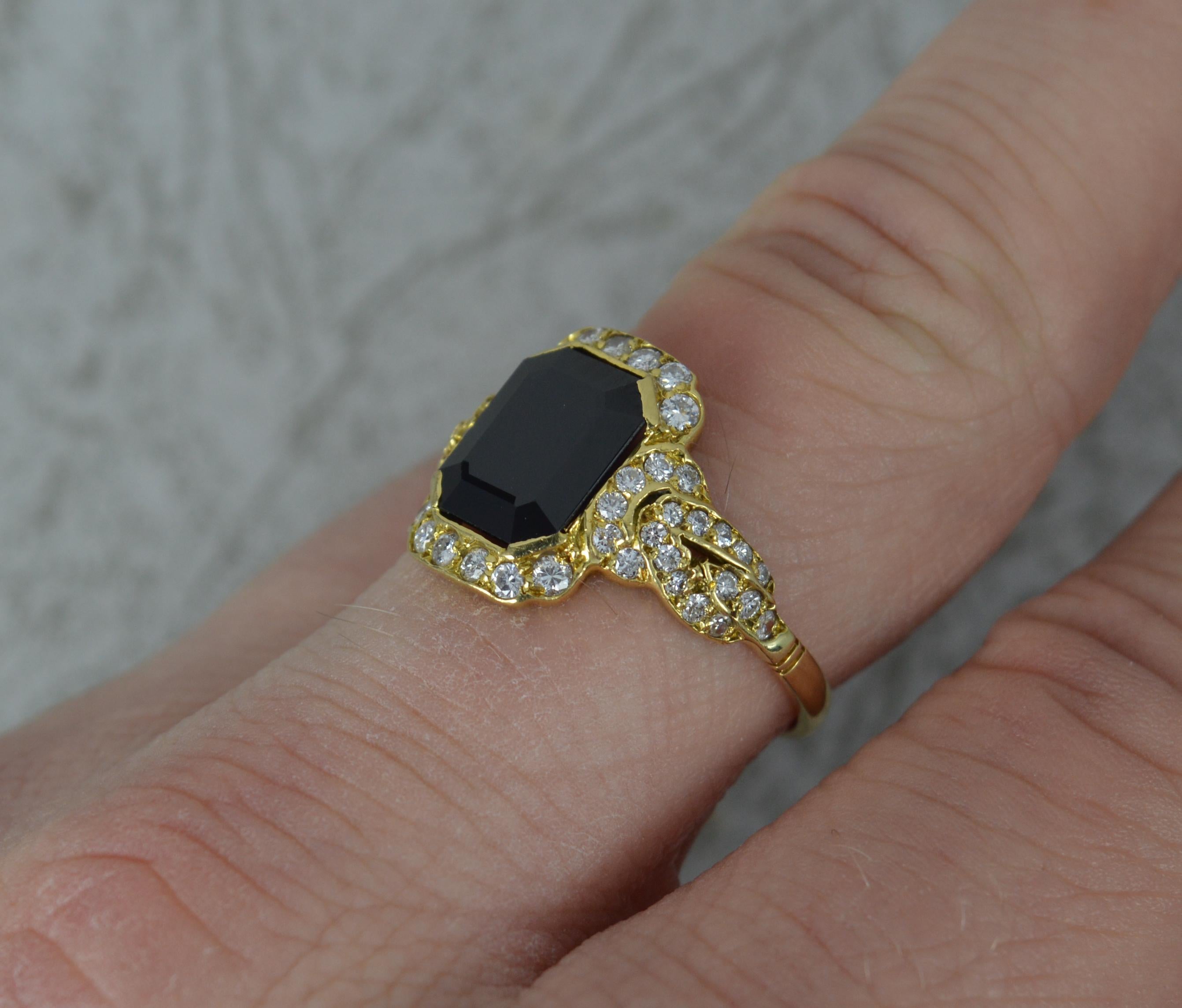 Art Deco 18 Carat Gold Rectangular Sapphire and 56 Diamond Cluster Ring