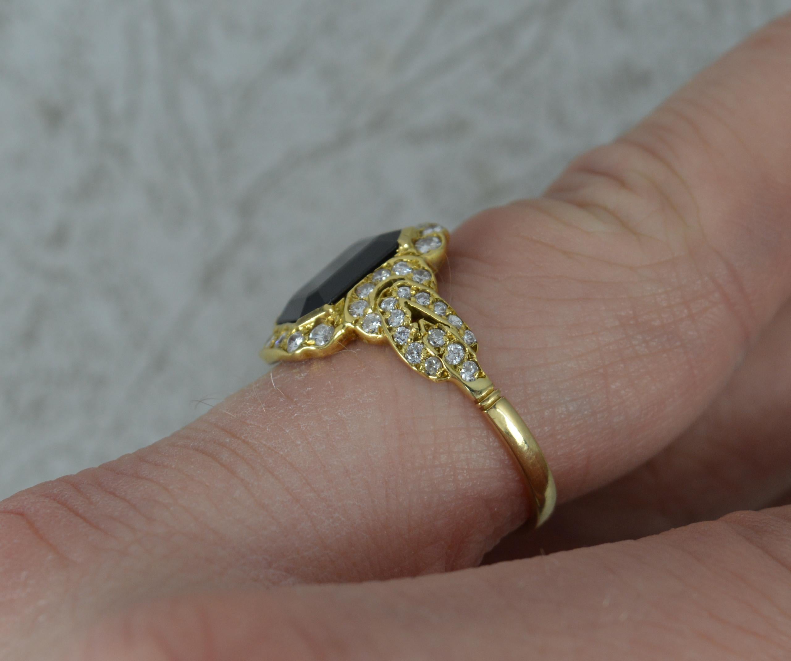 Emerald Cut 18 Carat Gold Rectangular Sapphire and 56 Diamond Cluster Ring
