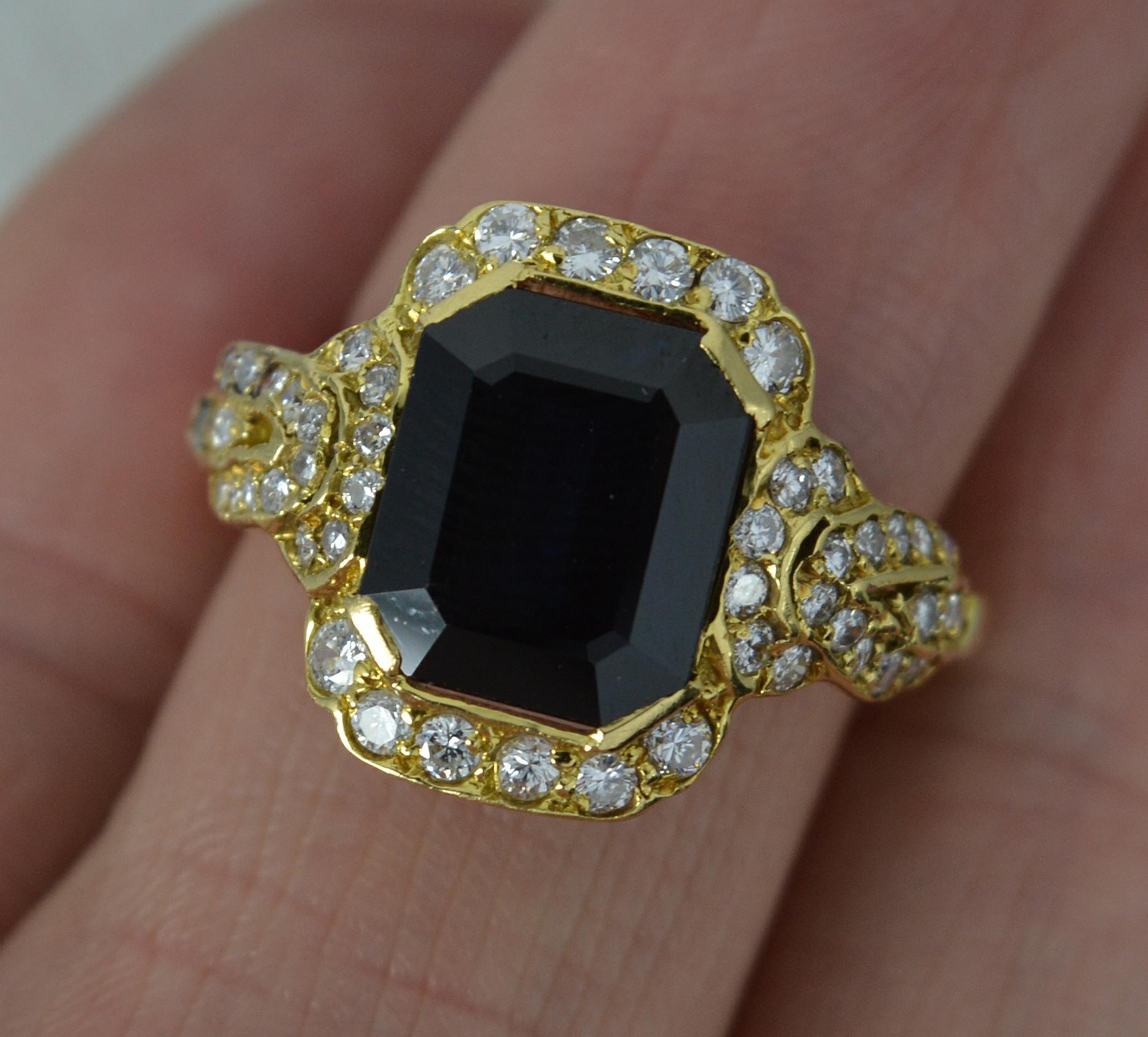 18 Carat Gold Rectangular Sapphire and 56 Diamond Cluster Ring 2