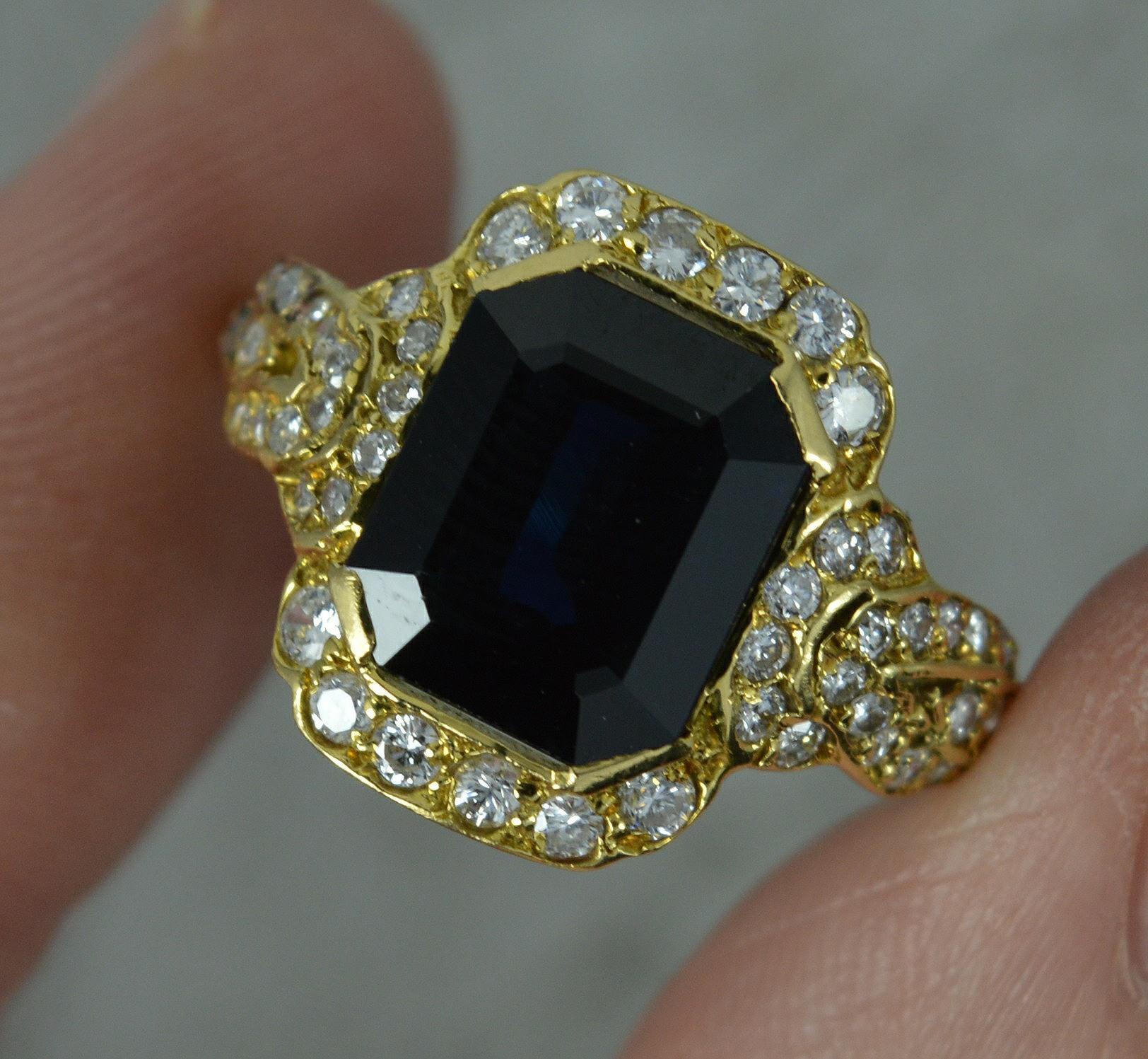 18 Carat Gold Rectangular Sapphire and 56 Diamond Cluster Ring 3