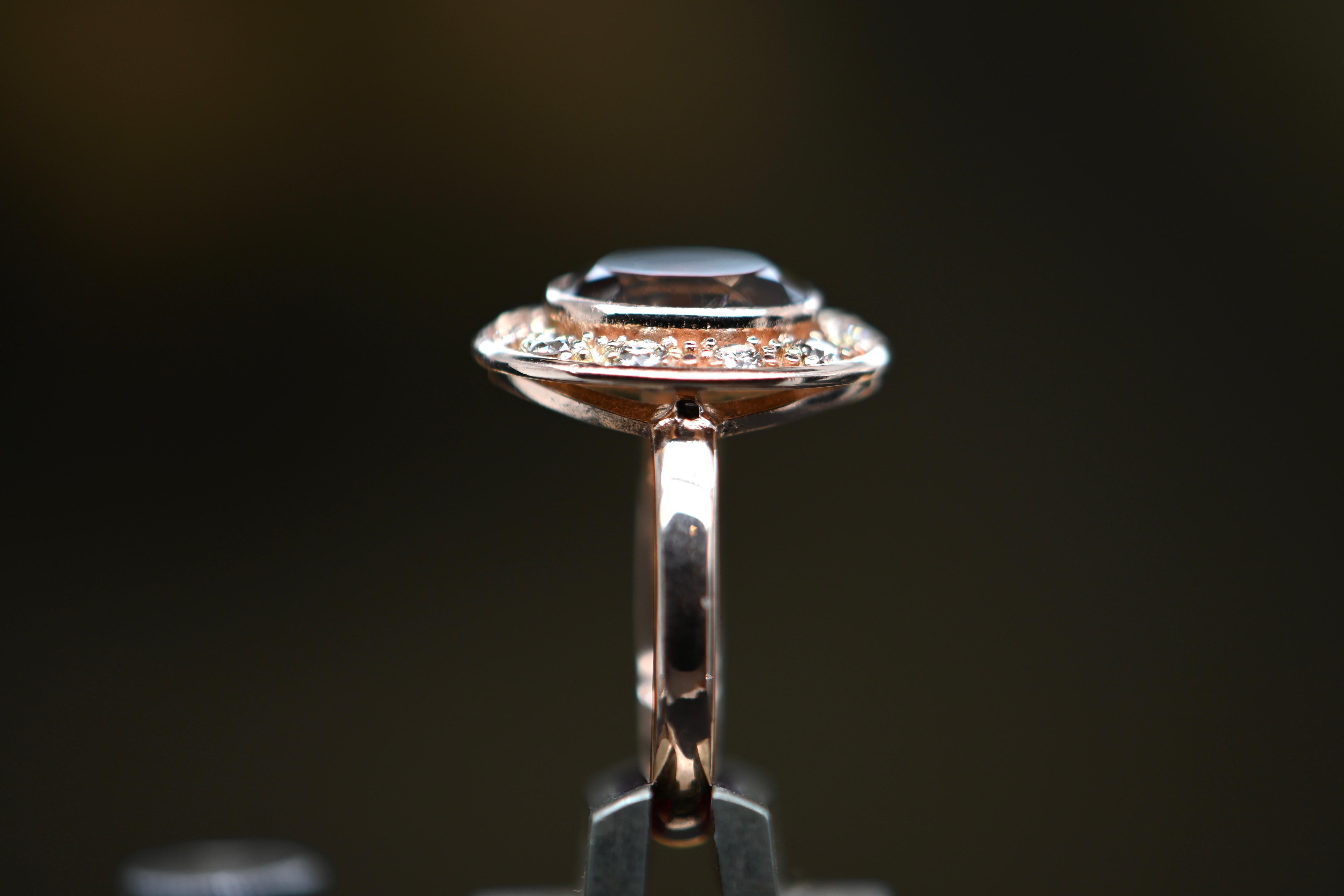 Anello in oro 18 carati con diamanti da 0,42 carati e quarzo cognac In condizioni Nuovo in vendita a Vannes, FR