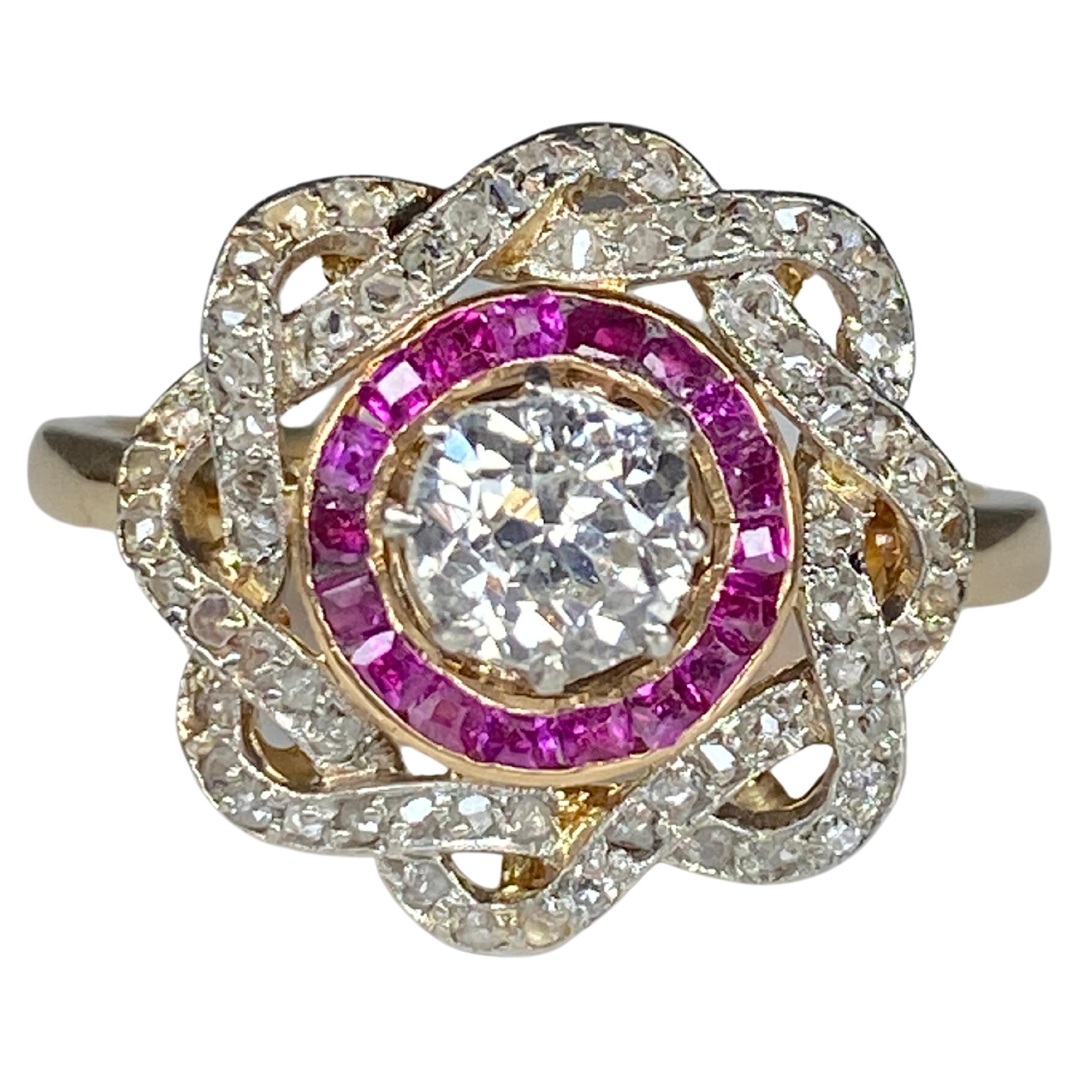 18 Carat Gold Ring, Flower Model, Set with Diamonds and Rubies, circa 1900  at 1stDibs | 18 carat diamonds