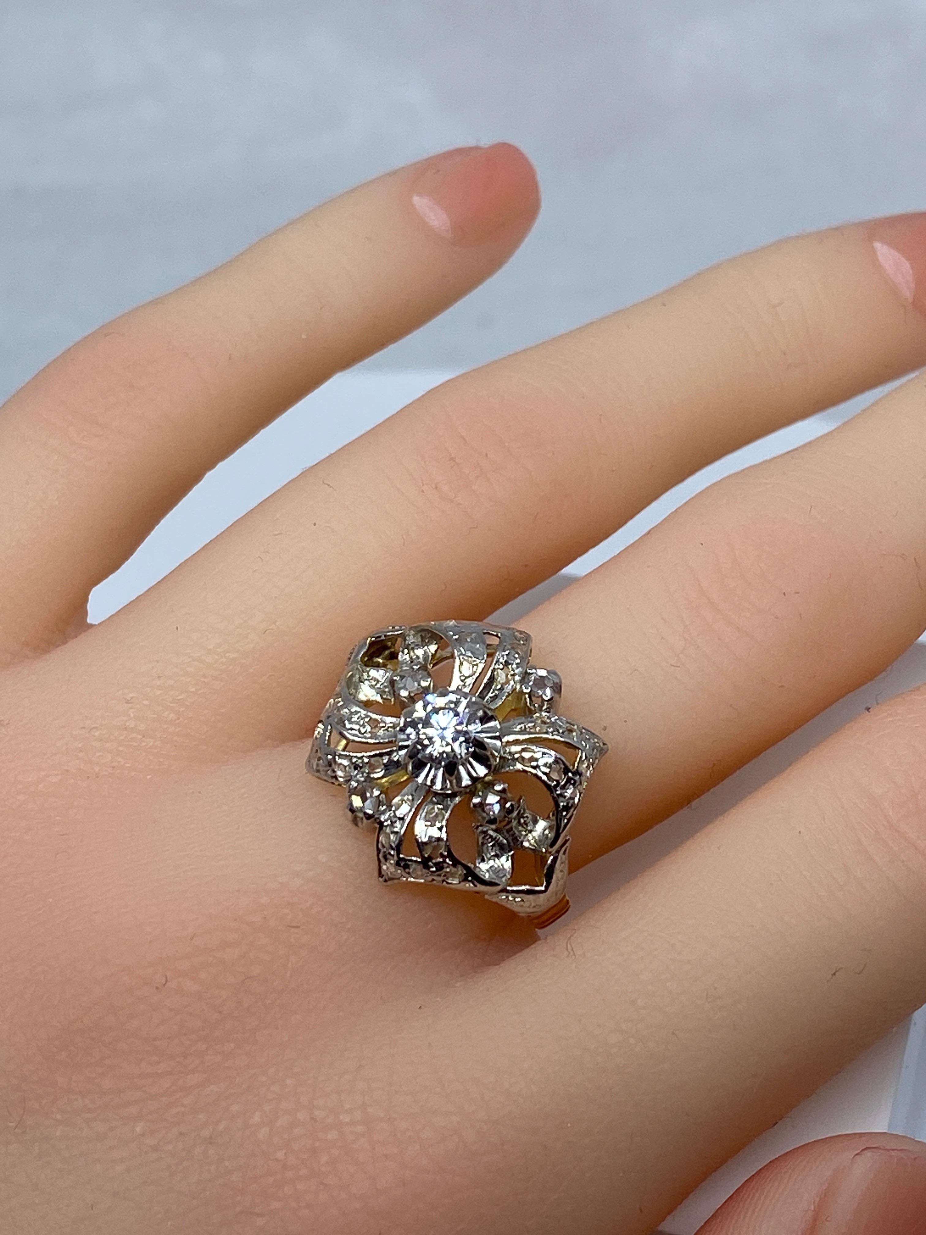 Taille rose Bague en or 18 carats style Napoléon III sertie de diamants  en vente