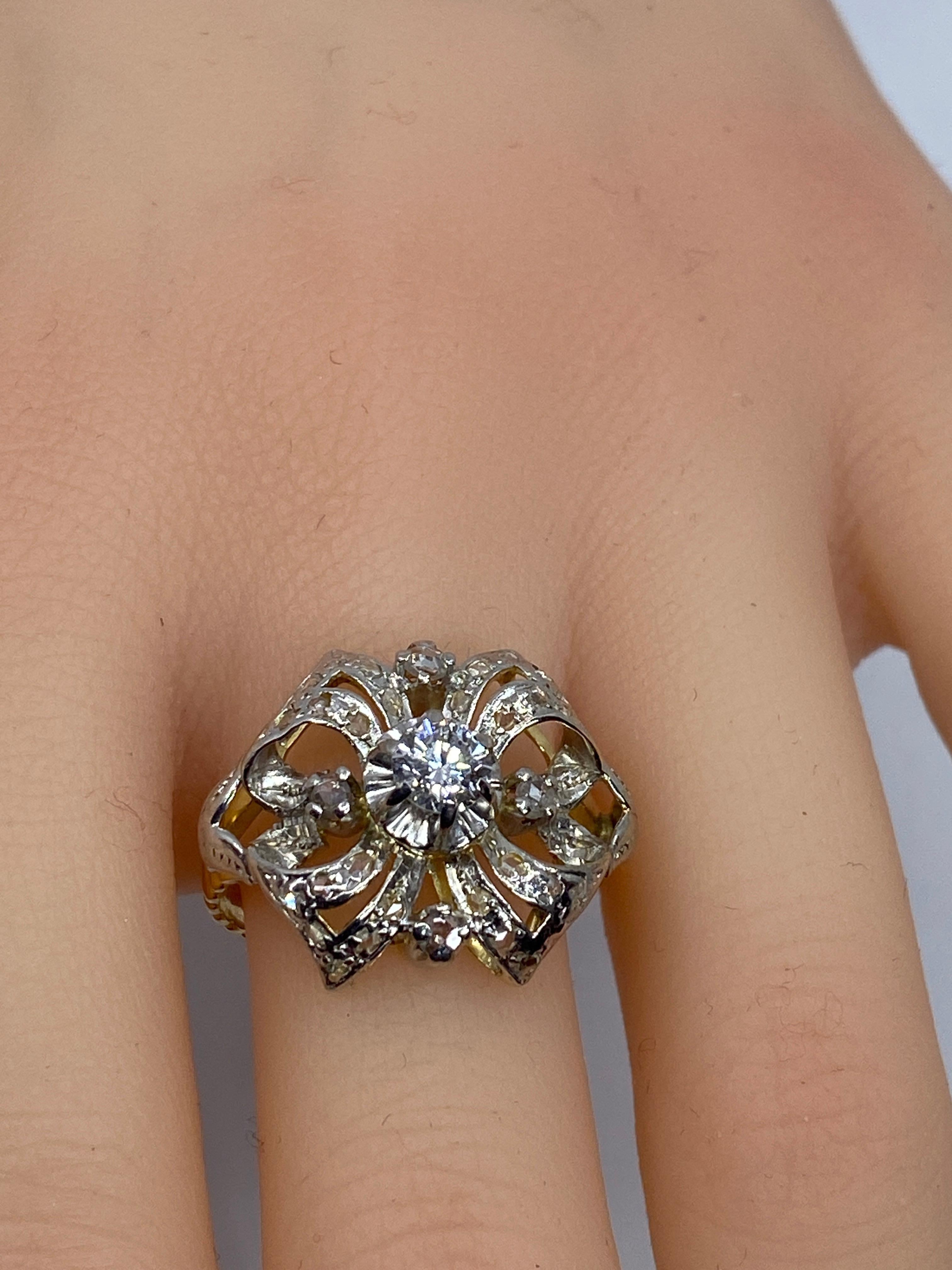 18 Carat Gold Ring Napoléon Lll Style Set with Diamonds For Sale 1