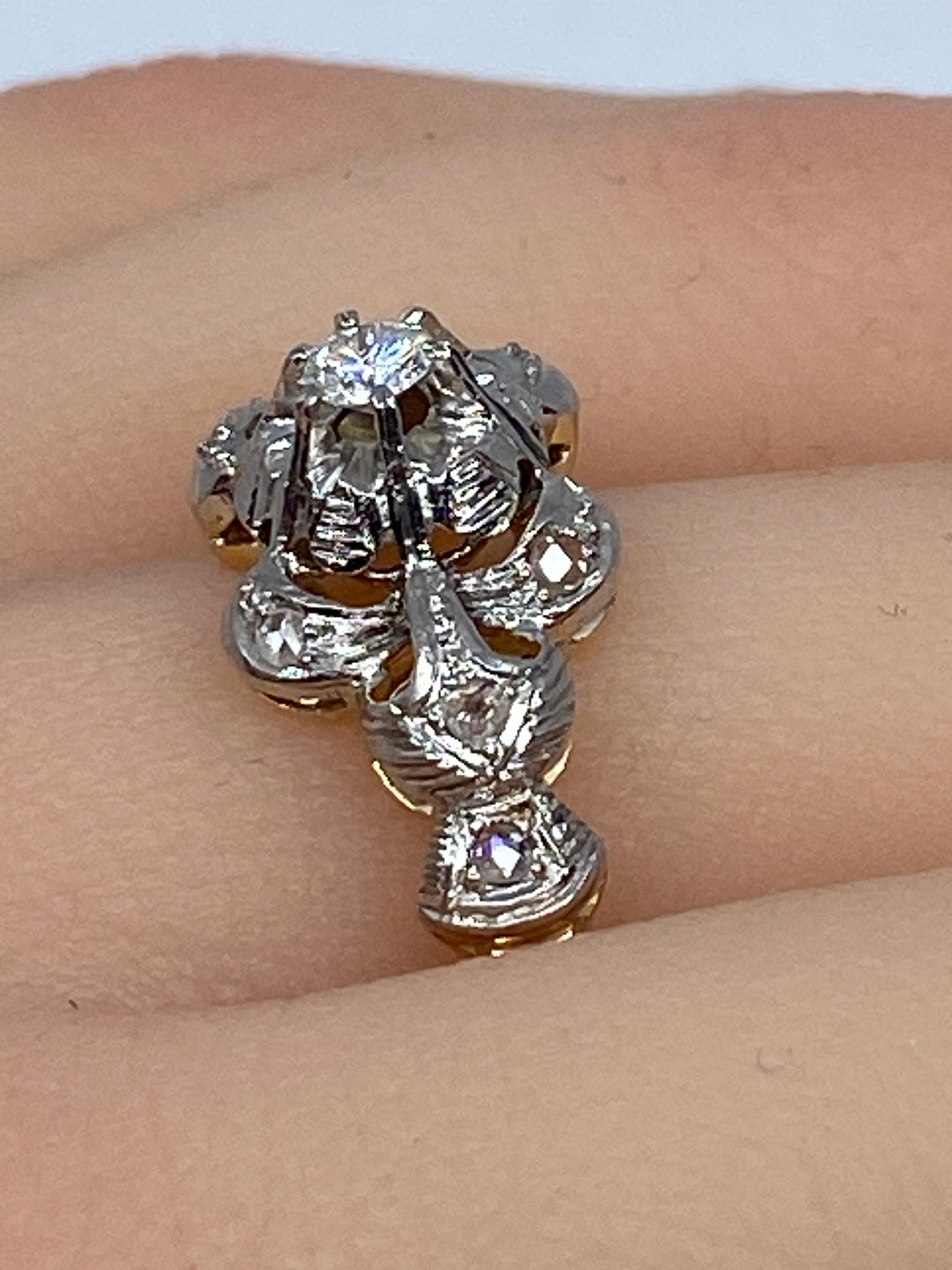 Rose Cut 18 Carat Gold Ring «Ribboned Bangle» Model Set with Diamonds