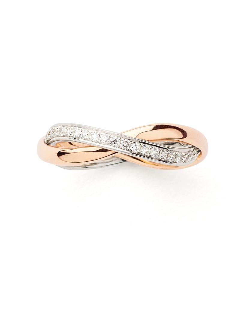 Modern 18 Carat Gold Ring, Rose and White Gold, Diamonds, Tresse Collection For Sale