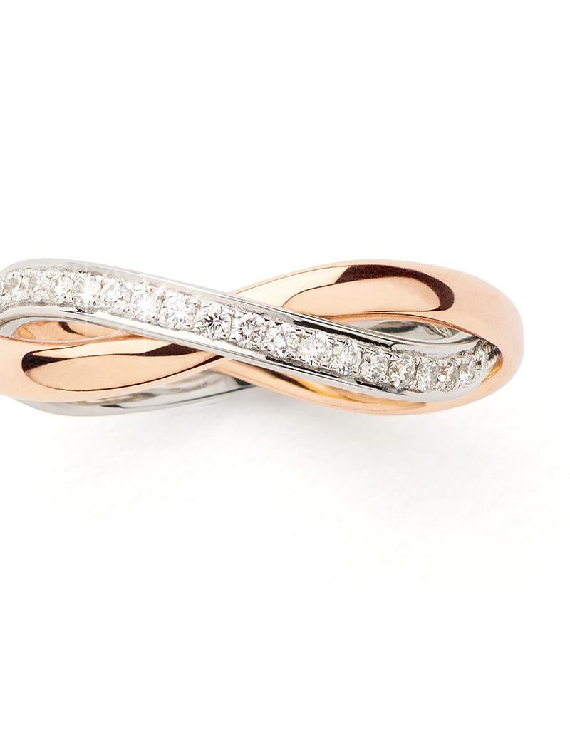 Brilliant Cut 18 Carat Gold Ring, Rose and White Gold, Diamonds, Tresse Collection For Sale