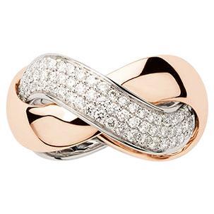 18 Carat Gold Ring, Rose and White Gold, Diamonds, Tresse Collection