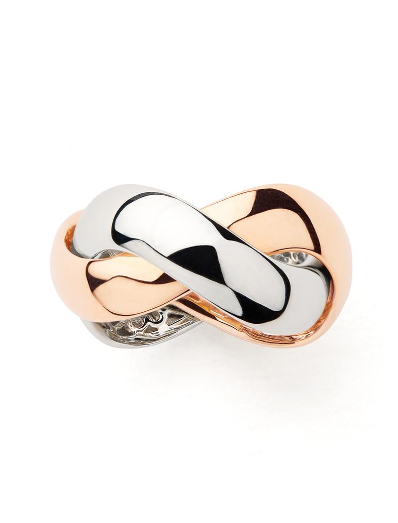 Modern 18 Carat Gold Ring, Rose and White Gold, Tresse Collection For Sale