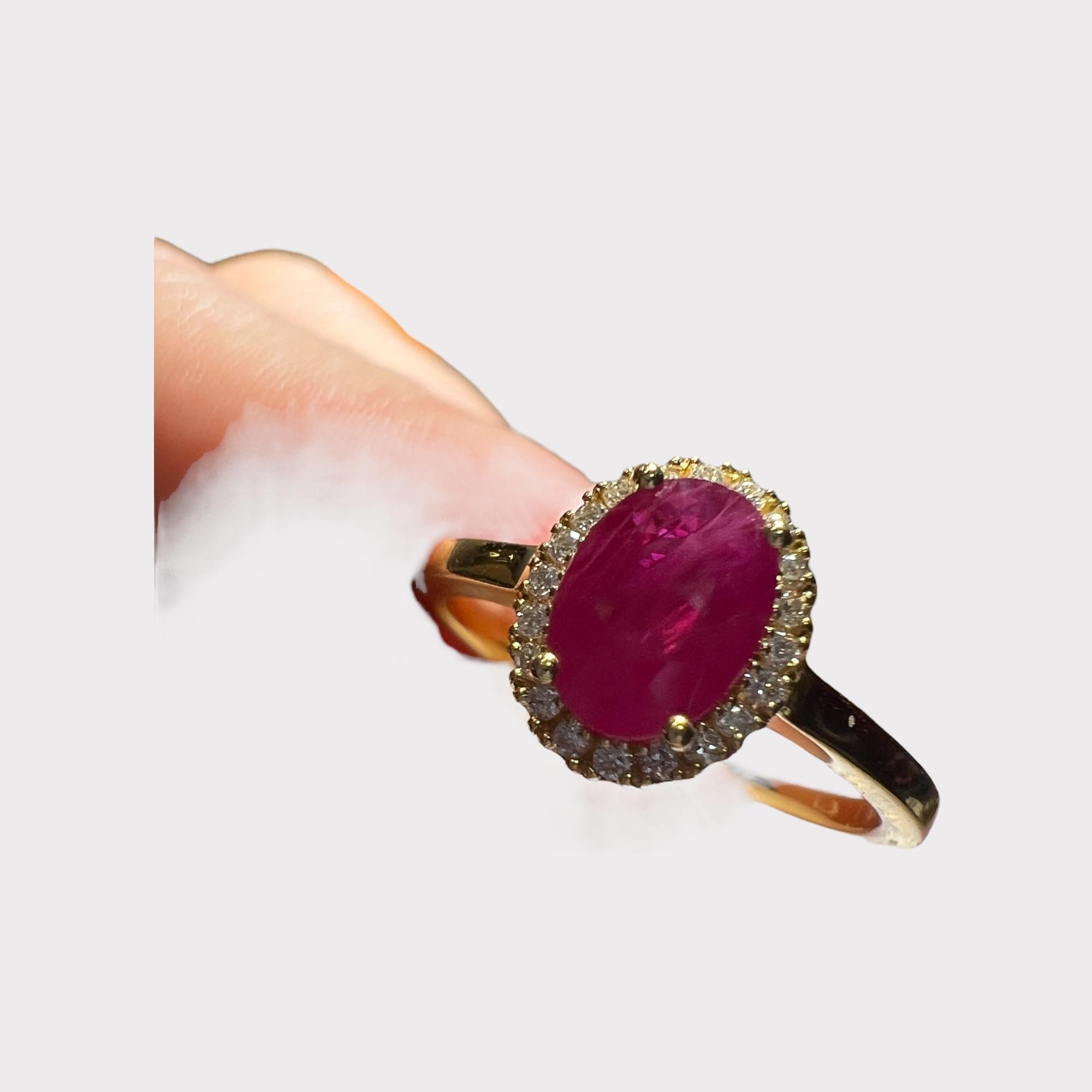 Art Deco 18-Carat Gold Ring, Set with a Ruby in Its Center, Paved with Brilliants