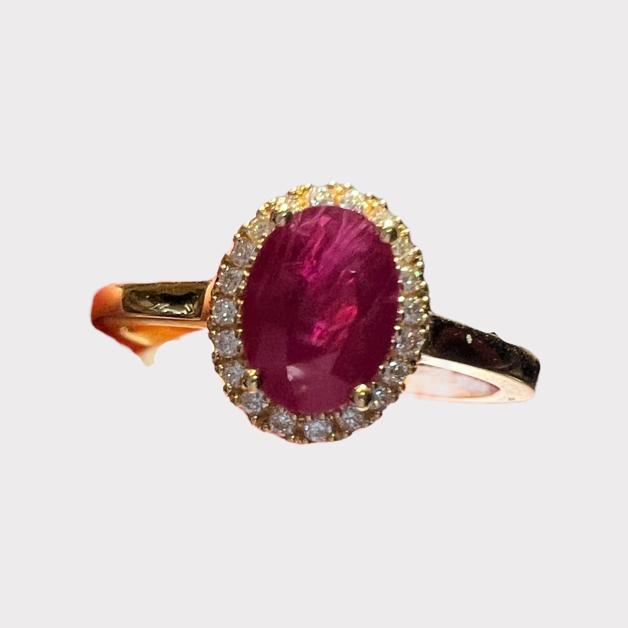 18-Carat Gold Ring, Set with a Ruby in Its Center, Paved with Brilliants In Good Condition In SAINT-OUEN-SUR-SEINE, FR
