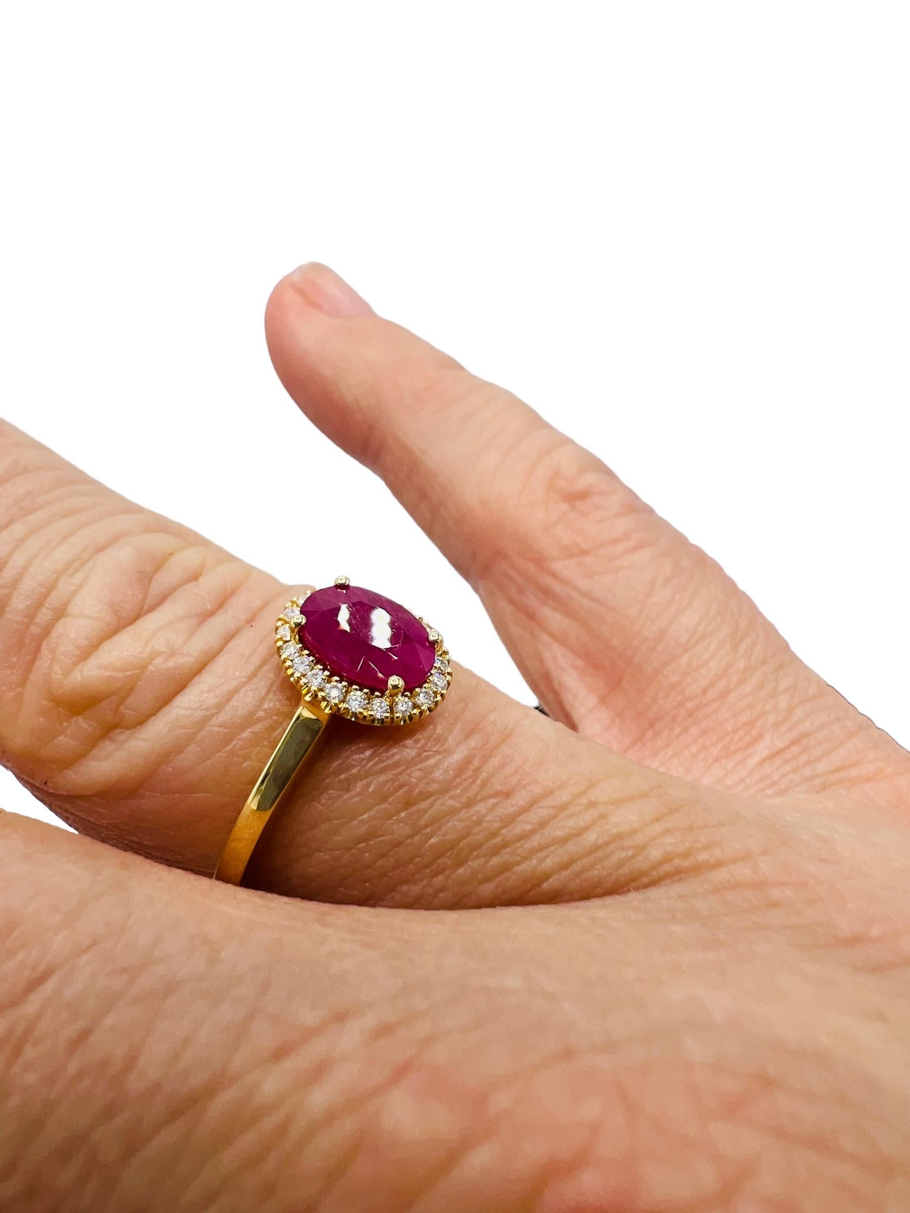 18-Carat Gold Ring, Set with a Ruby in Its Center, Paved with Brilliants 1