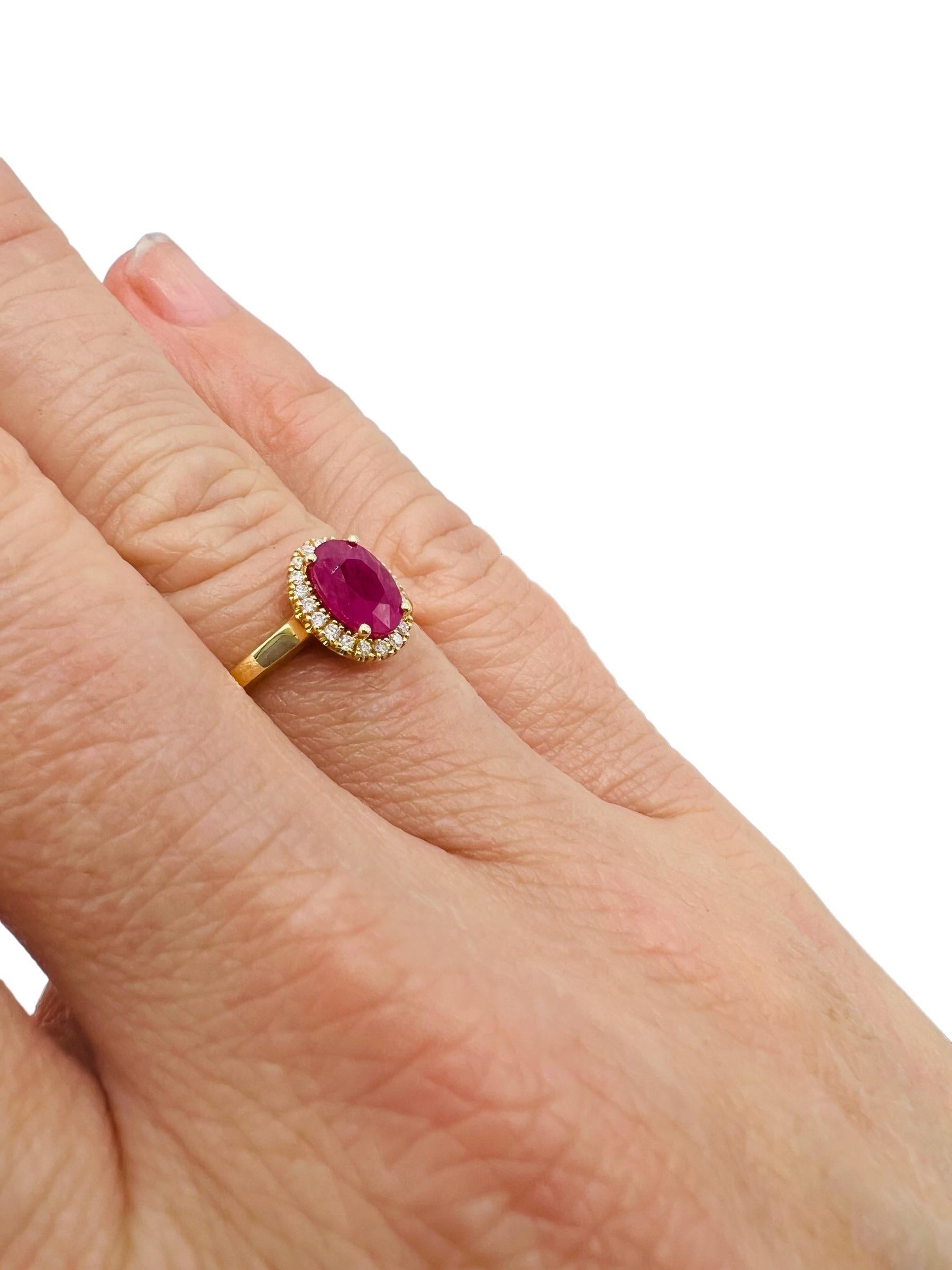 18-Carat Gold Ring, Set with a Ruby in Its Center, Paved with Brilliants 3