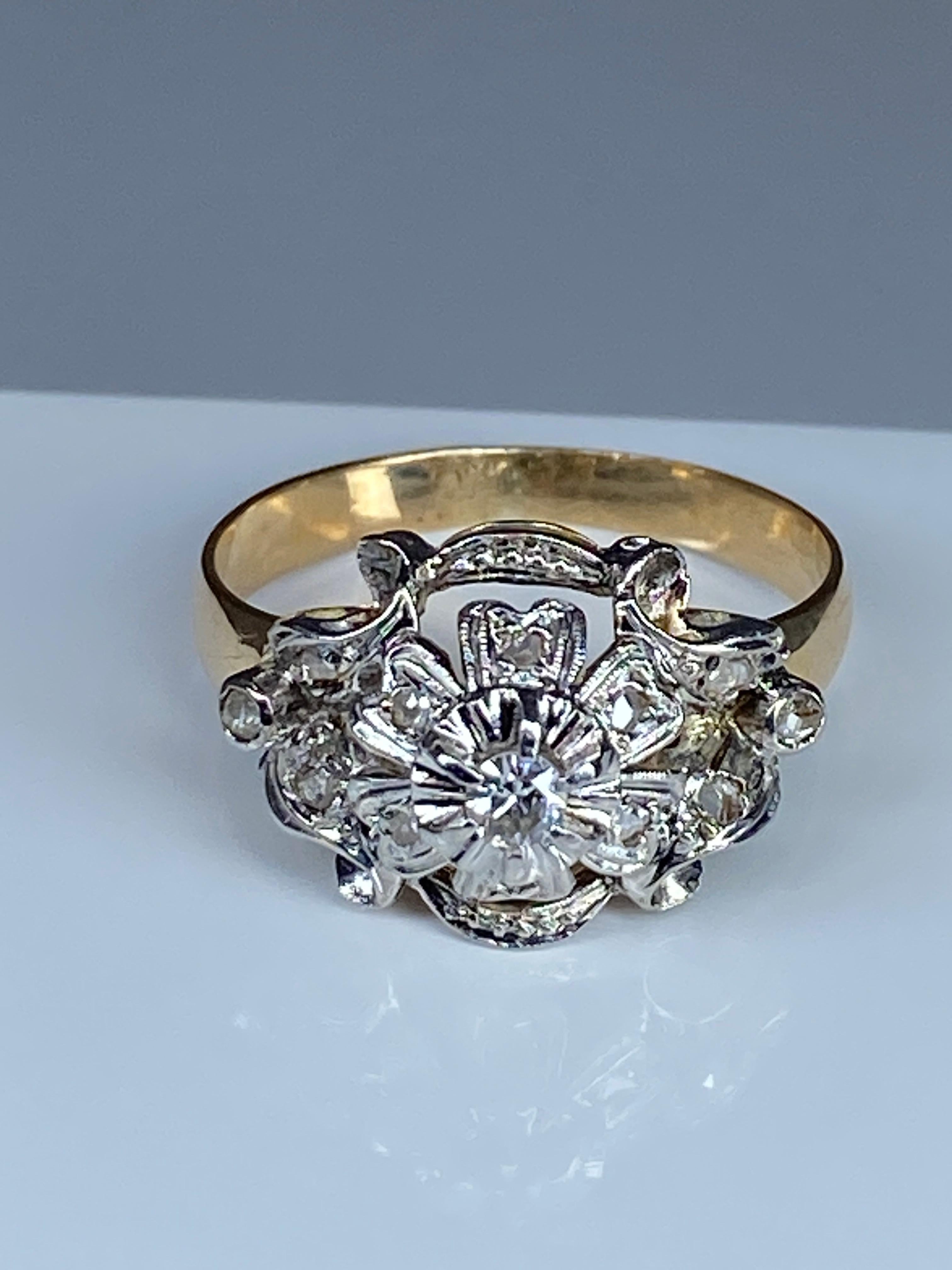 18 Carat Gold Ring Set with Diamonds, Napoléon III Style 6