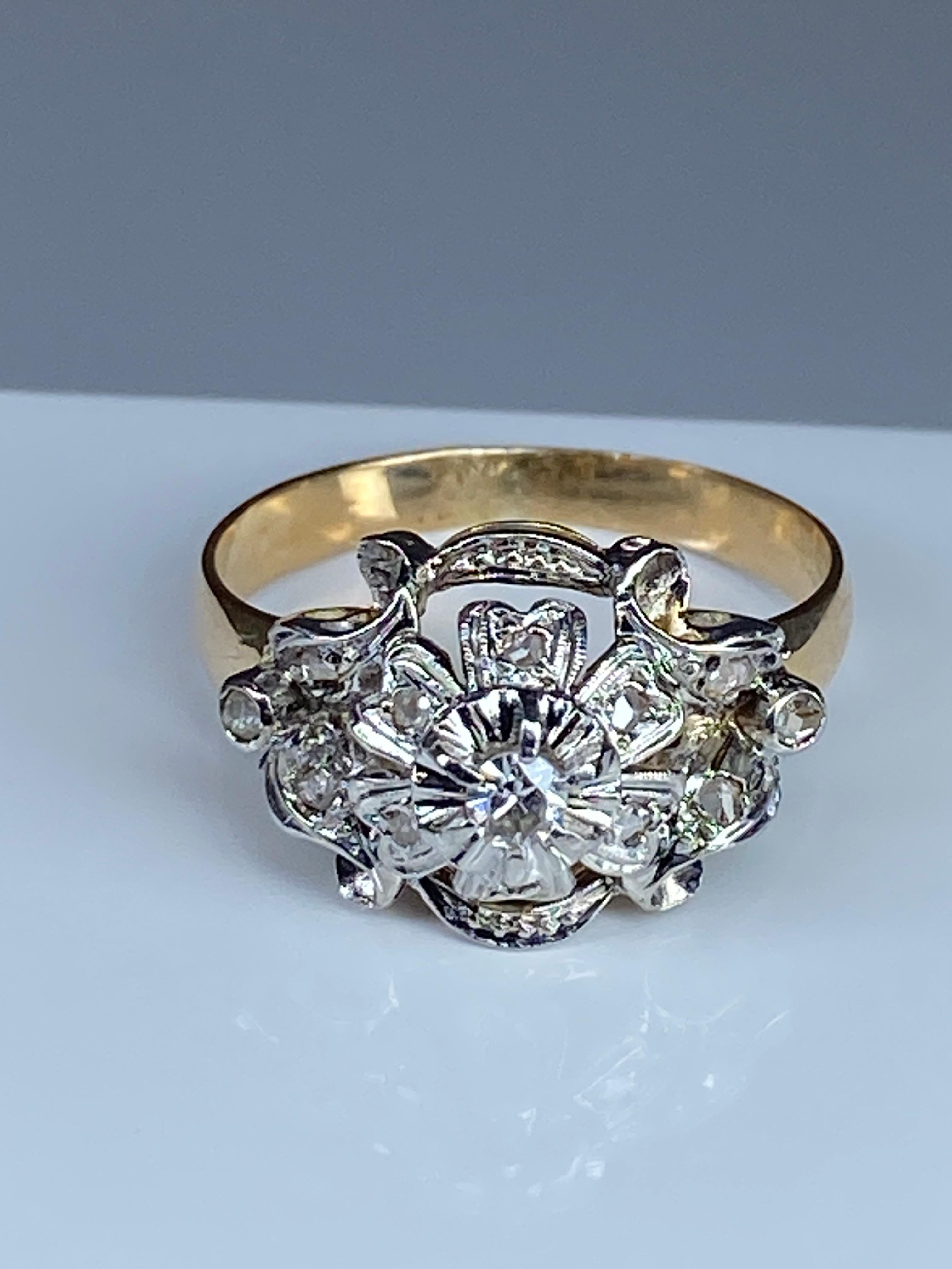 18 Carat Gold Ring Set with Diamonds, Napoléon III Style 8