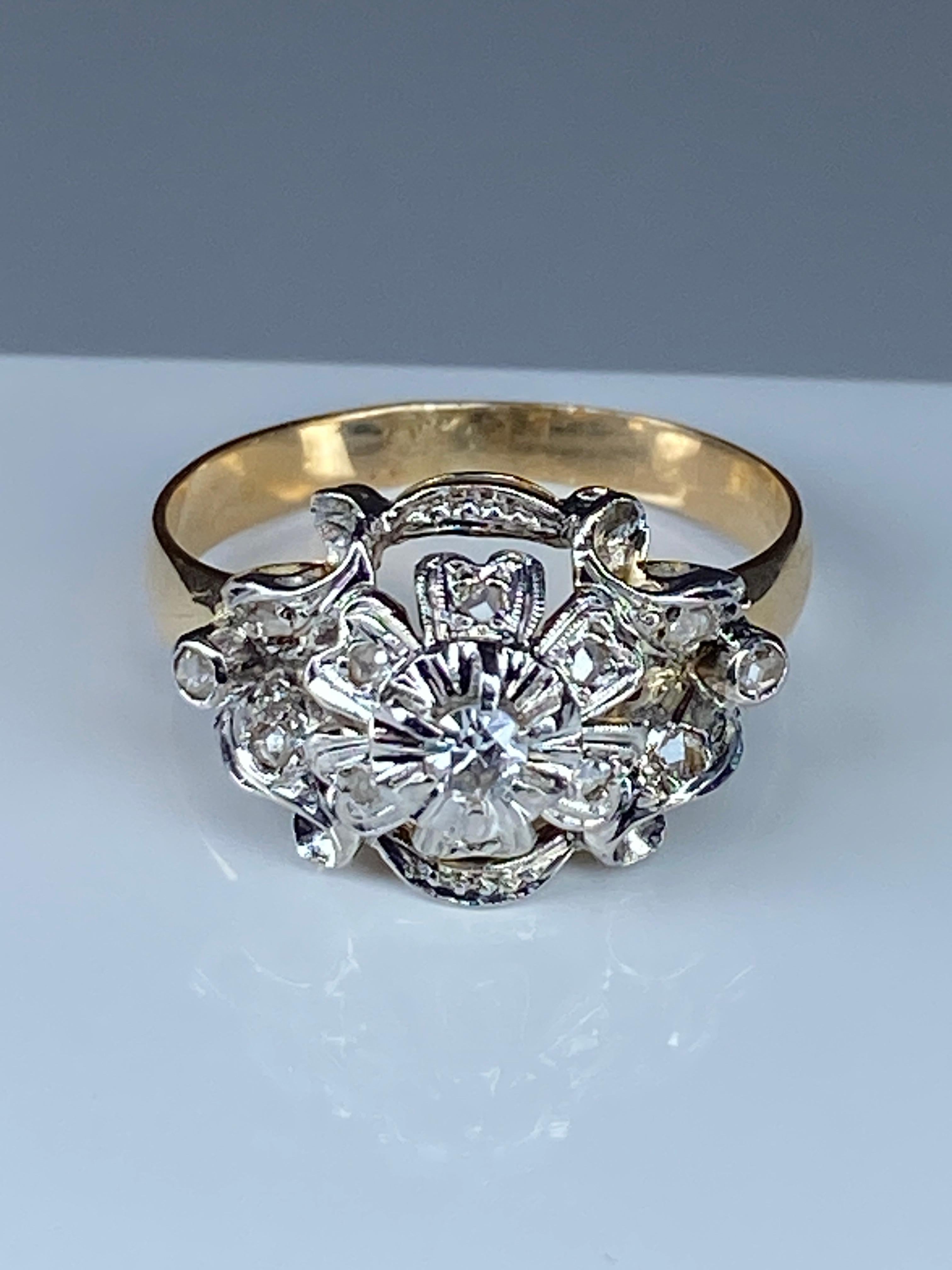 18 Carat Gold Ring Set with Diamonds, Napoléon III Style 9