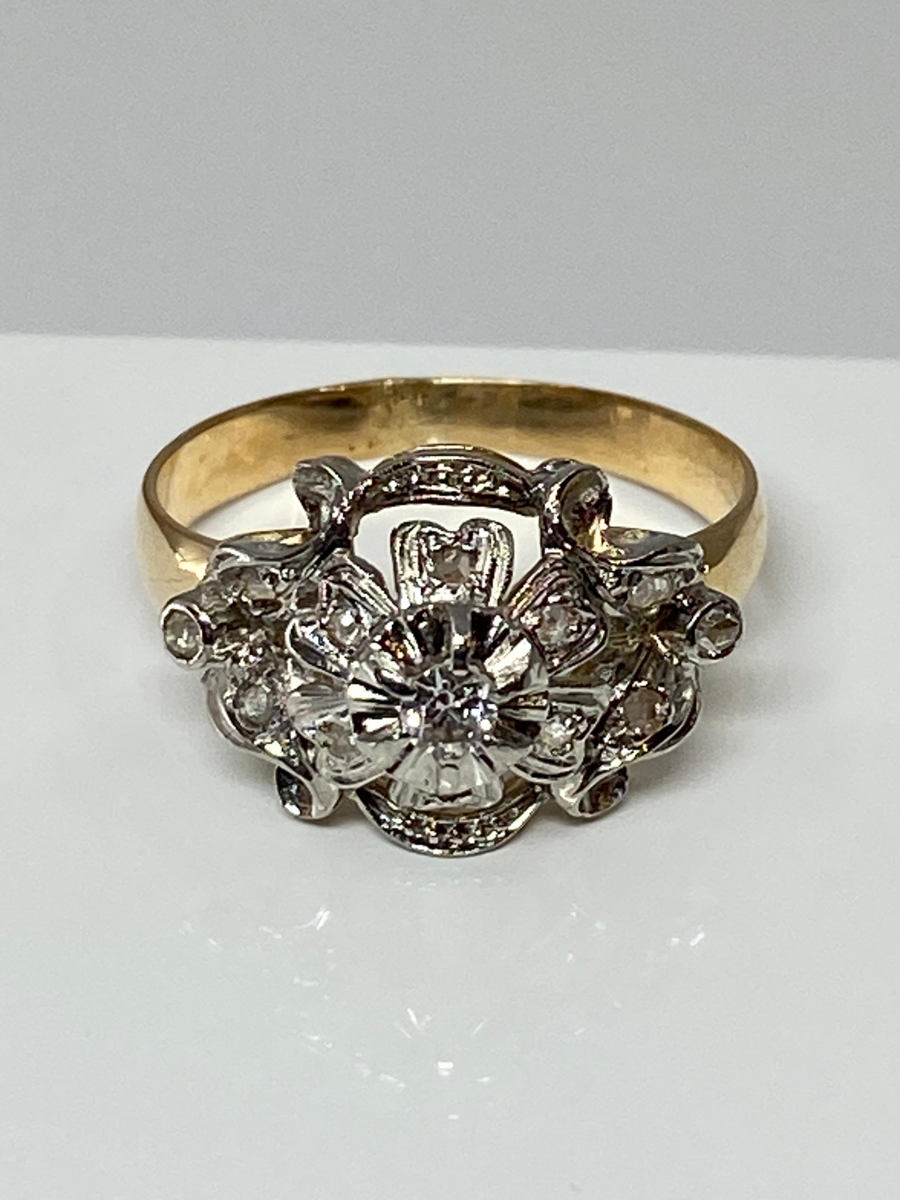 18 Carat Gold Ring Set with Diamonds, Napoléon III Style 10