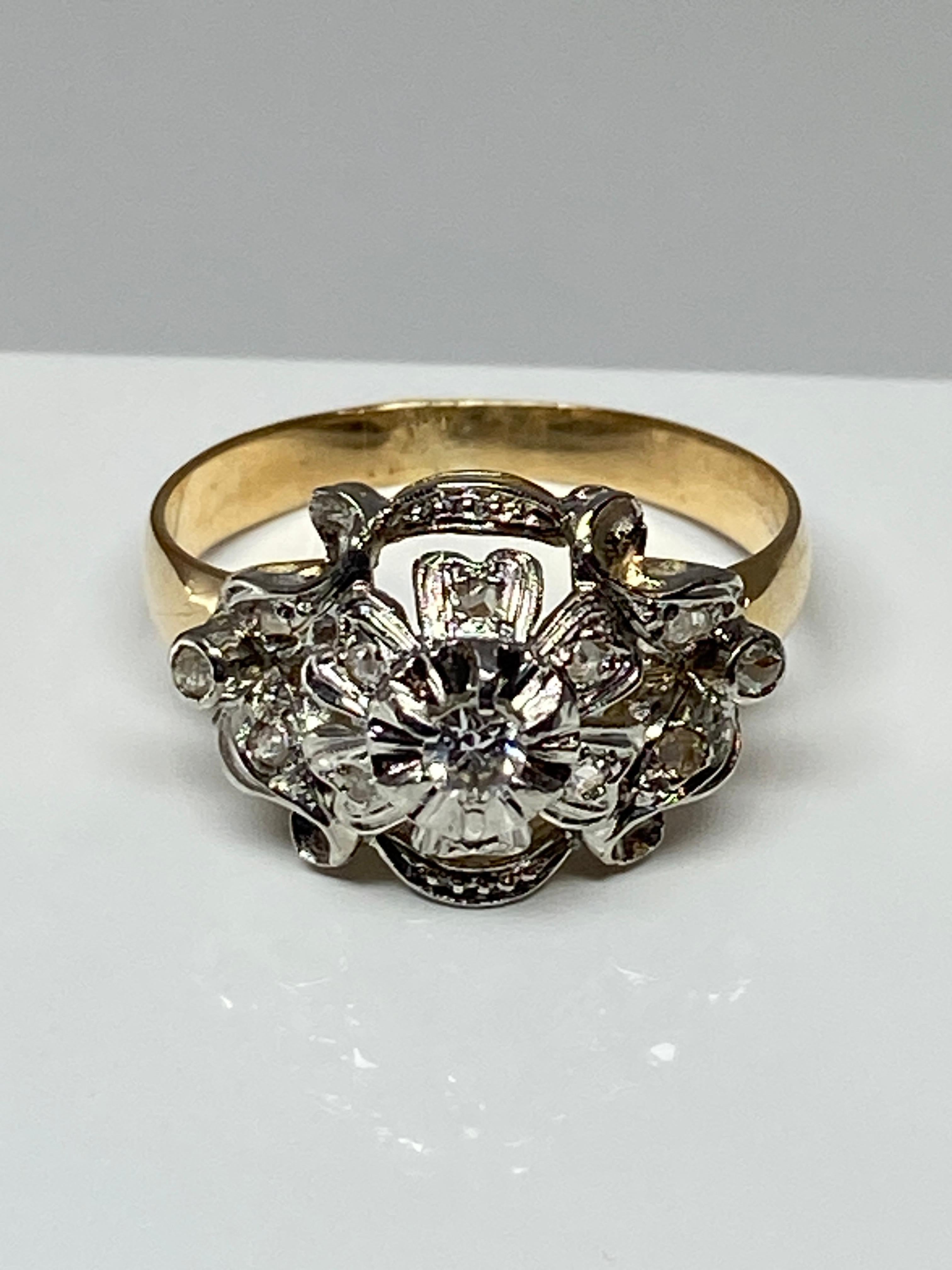 18 Carat Gold Ring Set with Diamonds, Napoléon III Style 11