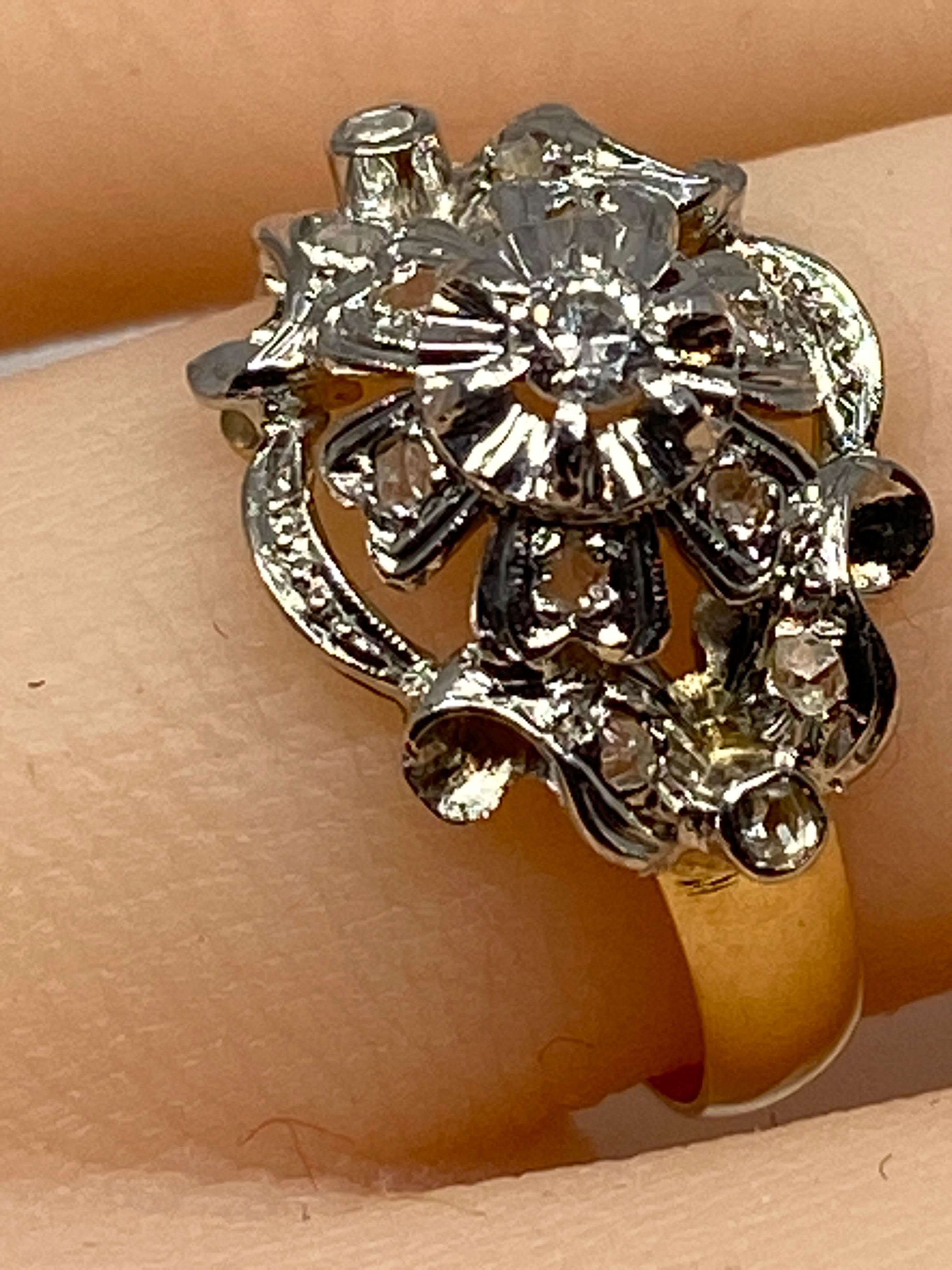 Romantic 18 Carat Gold Ring Set with Diamonds, Napoléon III Style