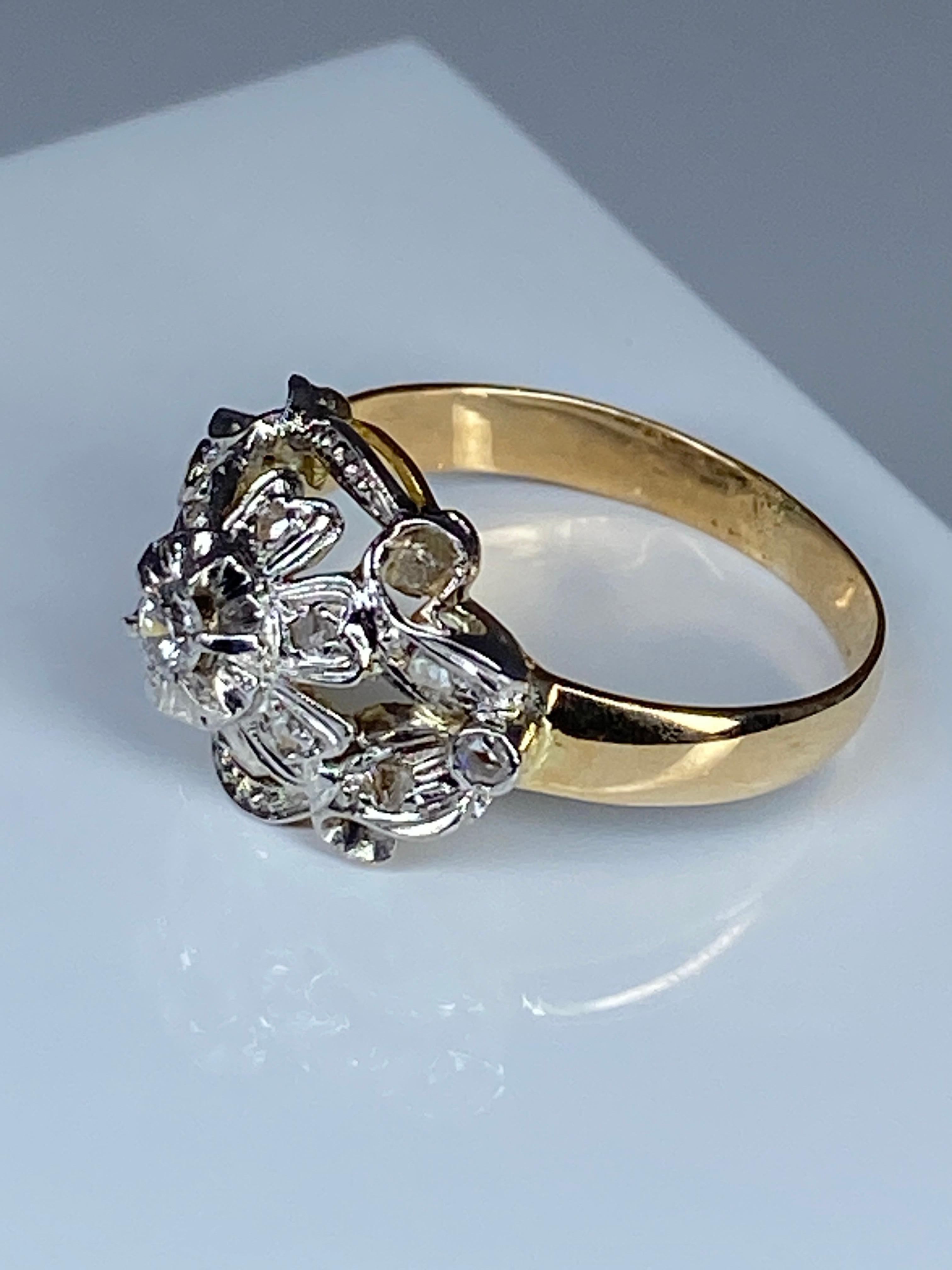 18 Carat Gold Ring Set with Diamonds, Napoléon III Style In Good Condition In VERSAILLES, FR