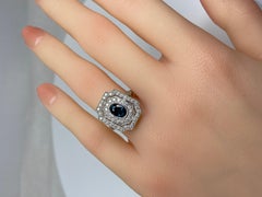 Bague en or 18 carats sertie de saphir et de diamants, style ART DÉCO