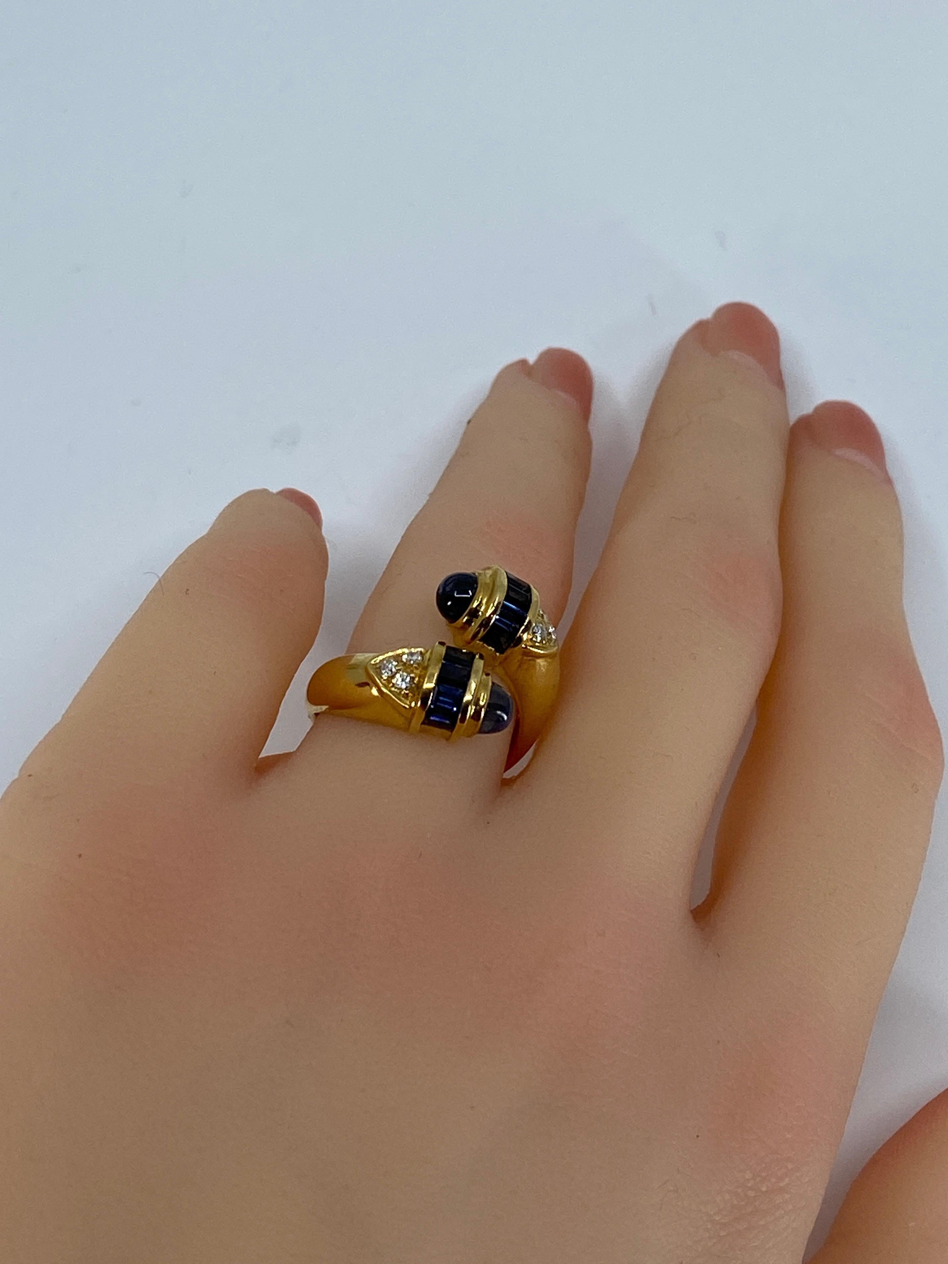 18 Carat Gold Ring Set with Sapphires and Diamonds, Model «You and Me » For Sale 7