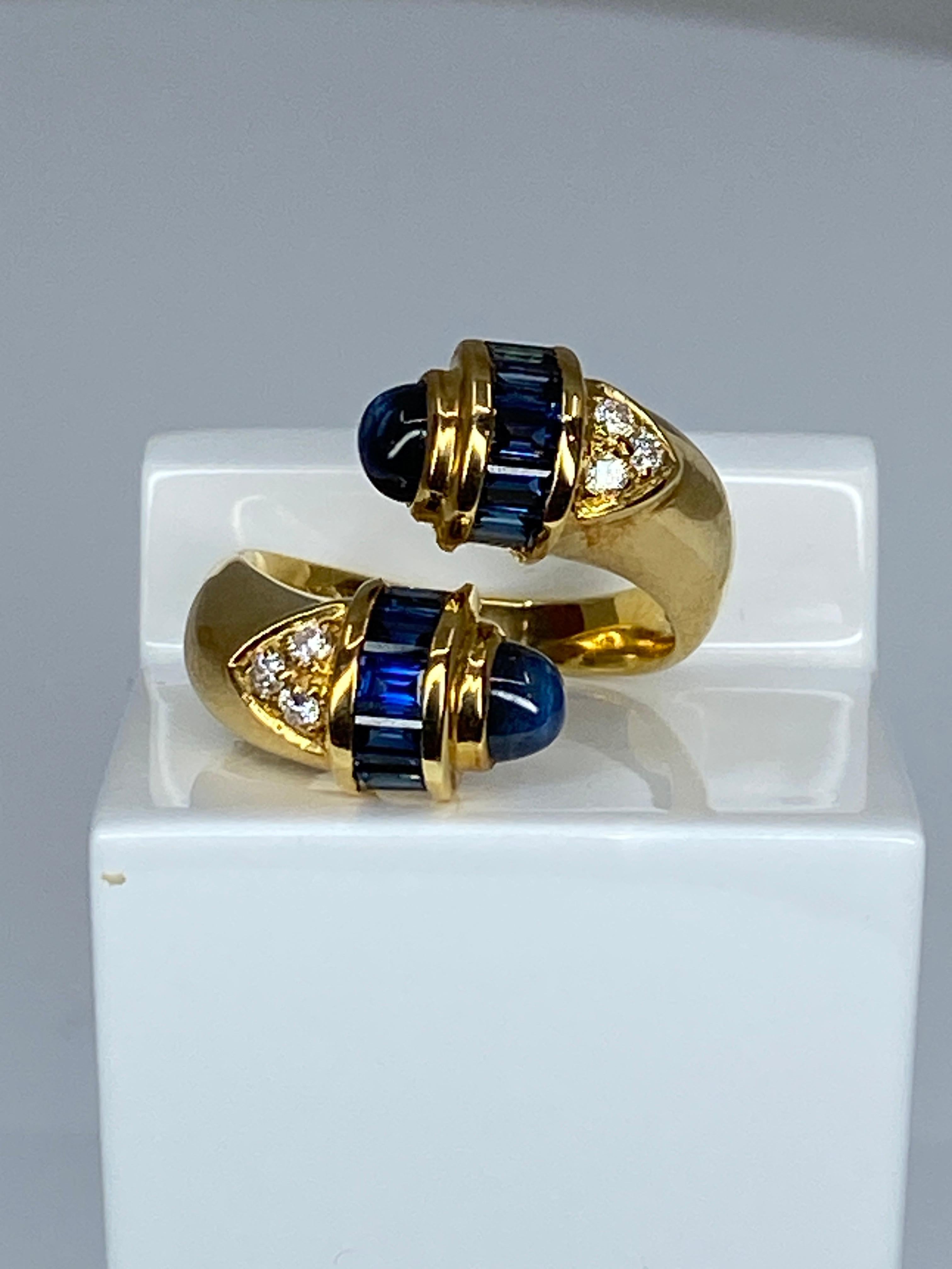 Cabochon 18 Carat Gold Ring Set with Sapphires and Diamonds, Model «You and Me » For Sale