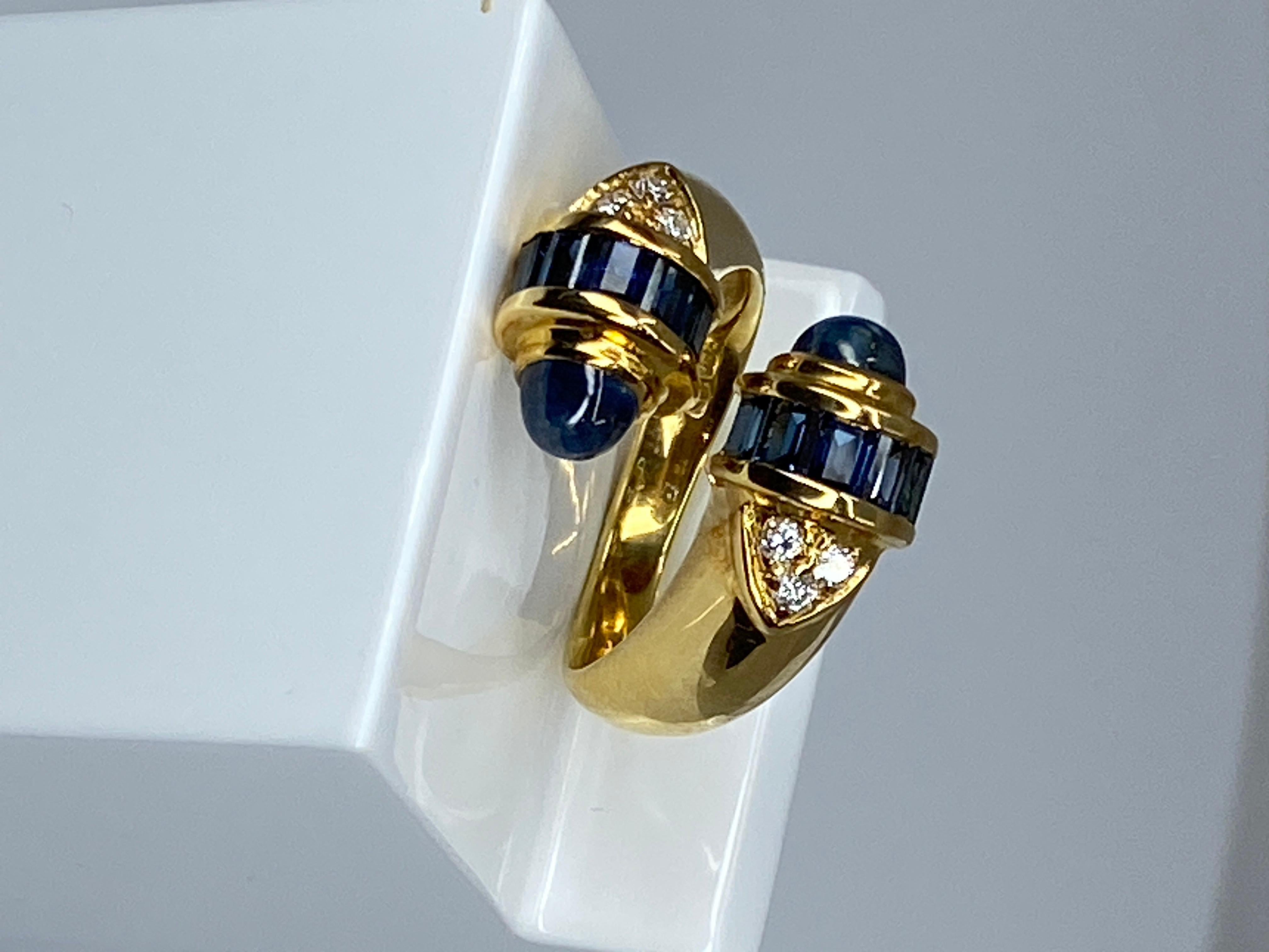 Women's or Men's 18 Carat Gold Ring Set with Sapphires and Diamonds, Model «You and Me » For Sale