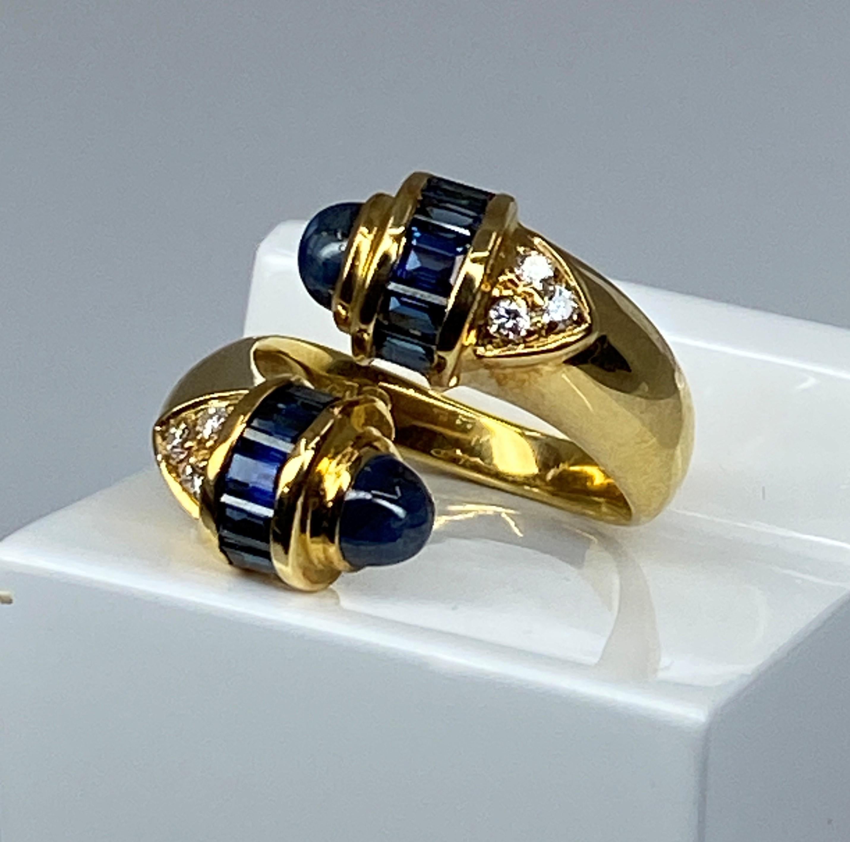 18 Carat Gold Ring Set with Sapphires and Diamonds, Model «You and Me » For Sale 3