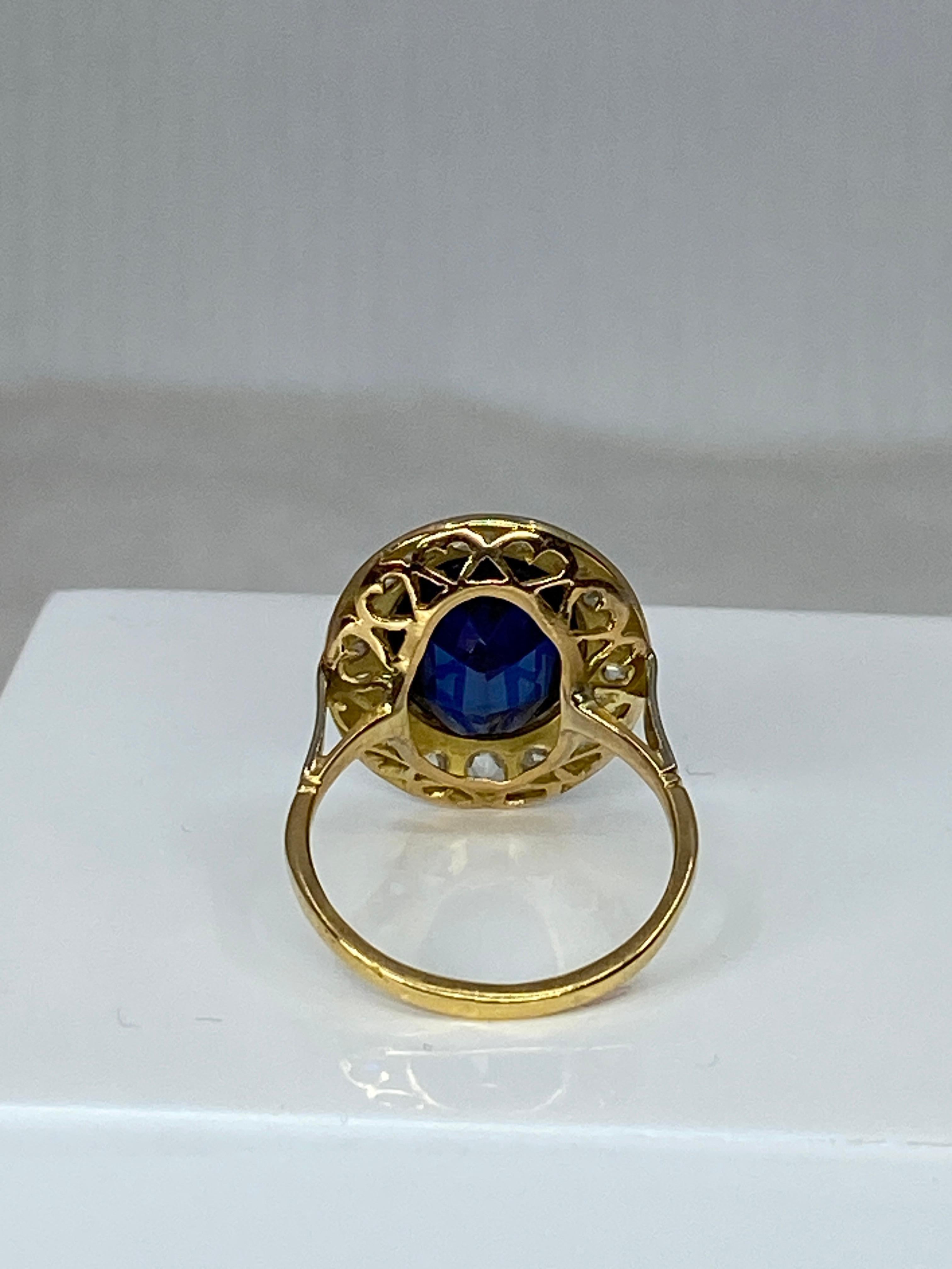 18 Carat Gold Ring Verneuil Sapphire and Rose-Cut Diamonds, 1900 Period 3