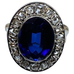 Anello in oro 18 carati A. Verneuil con zaffiro e diamanti taglio rosa, epoca 1900