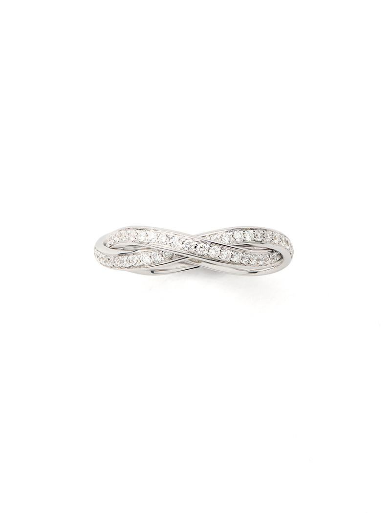 These two strands of delicately intertwined gold sparkle with light for every occasion and accompany the wearer with a delicate tinkling music.

Small model Tresse white gold ring with diamonds paving.

This ring is available in other sizes: 48, 49,
