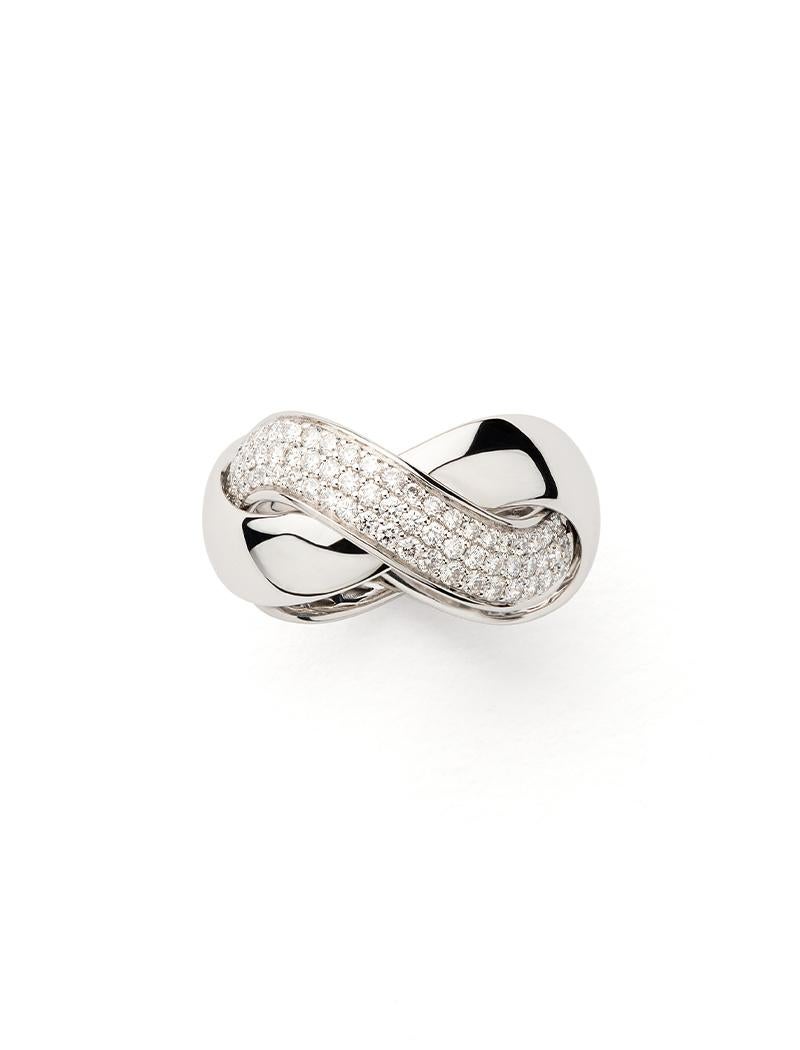 These two strands of delicately intertwined gold sparkle with light for every occasion and accompany the wearer with a delicate tinkling music.

Tresse white gold ring with diamonds paving.

This ring is available in other sizes: 48, 49, 50, 51, 52,