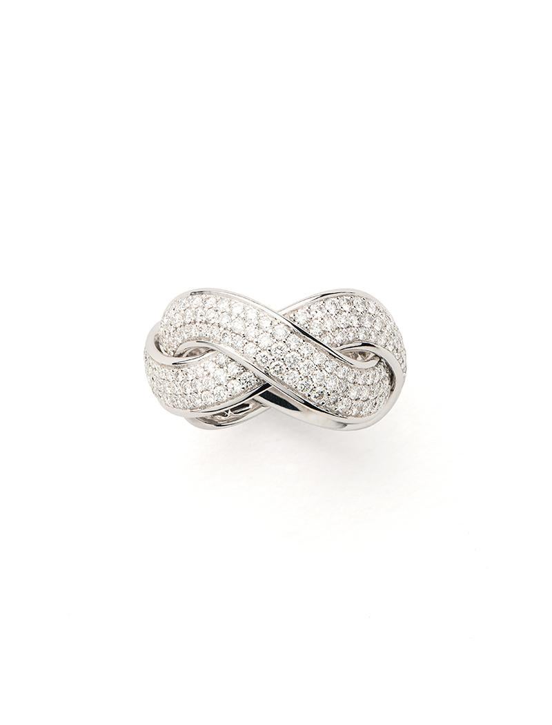 These two strands of delicately intertwined gold sparkle with light for every occasion and accompany the wearer with a delicate tinkling music.

Tresse white gold ring with diamonds paving.

This ring is available in other sizes: 48, 49, 50, 51, 52,