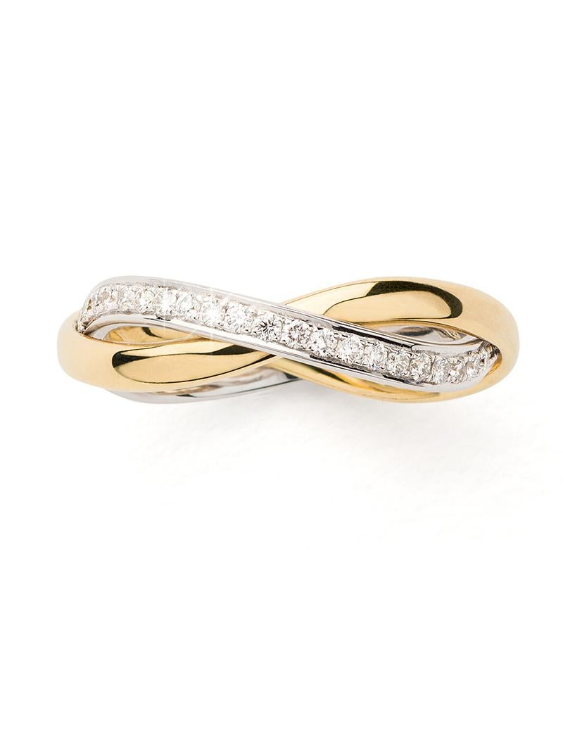 Modern 18 Carat Gold Ring, Yellow and White Gold, Diamonds, Tresse Collection For Sale