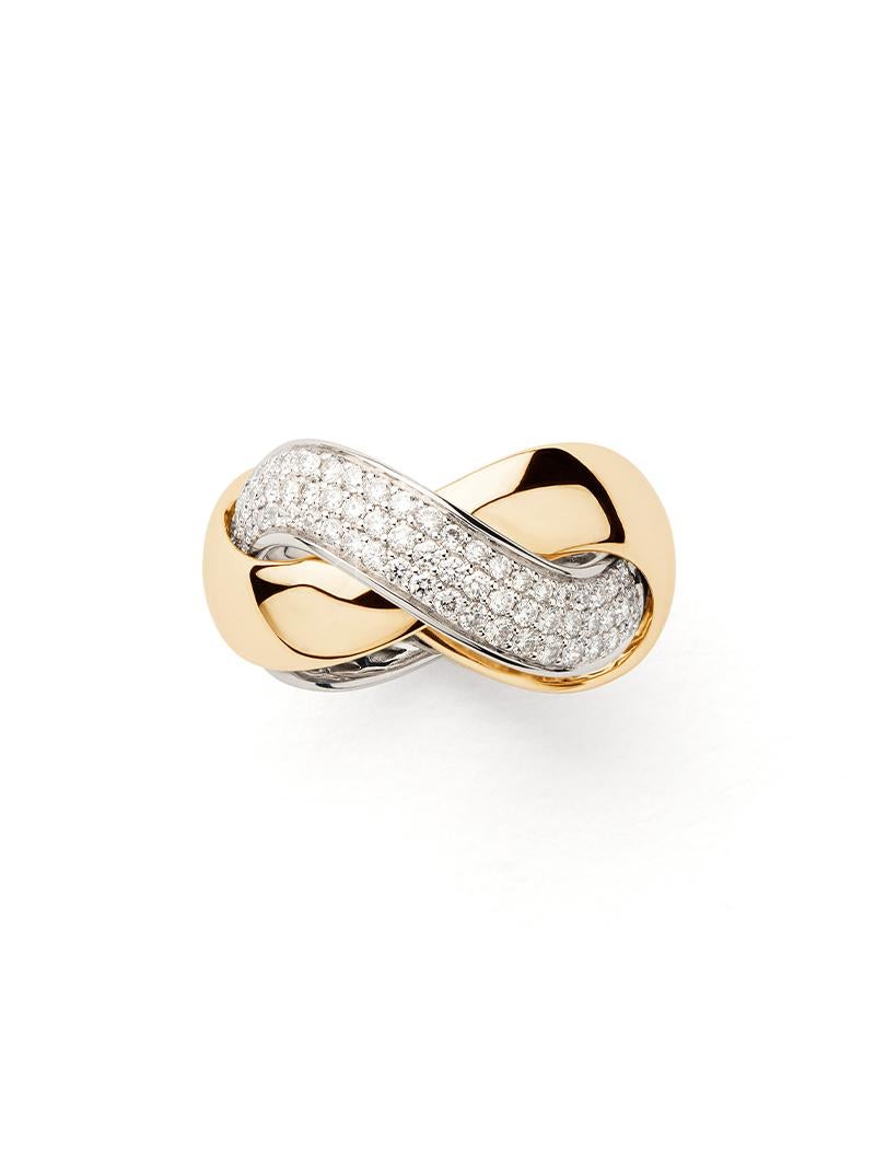 Modern 18 Carat Gold Ring, Yellow and White Gold, Diamonds, Tresse Collection For Sale