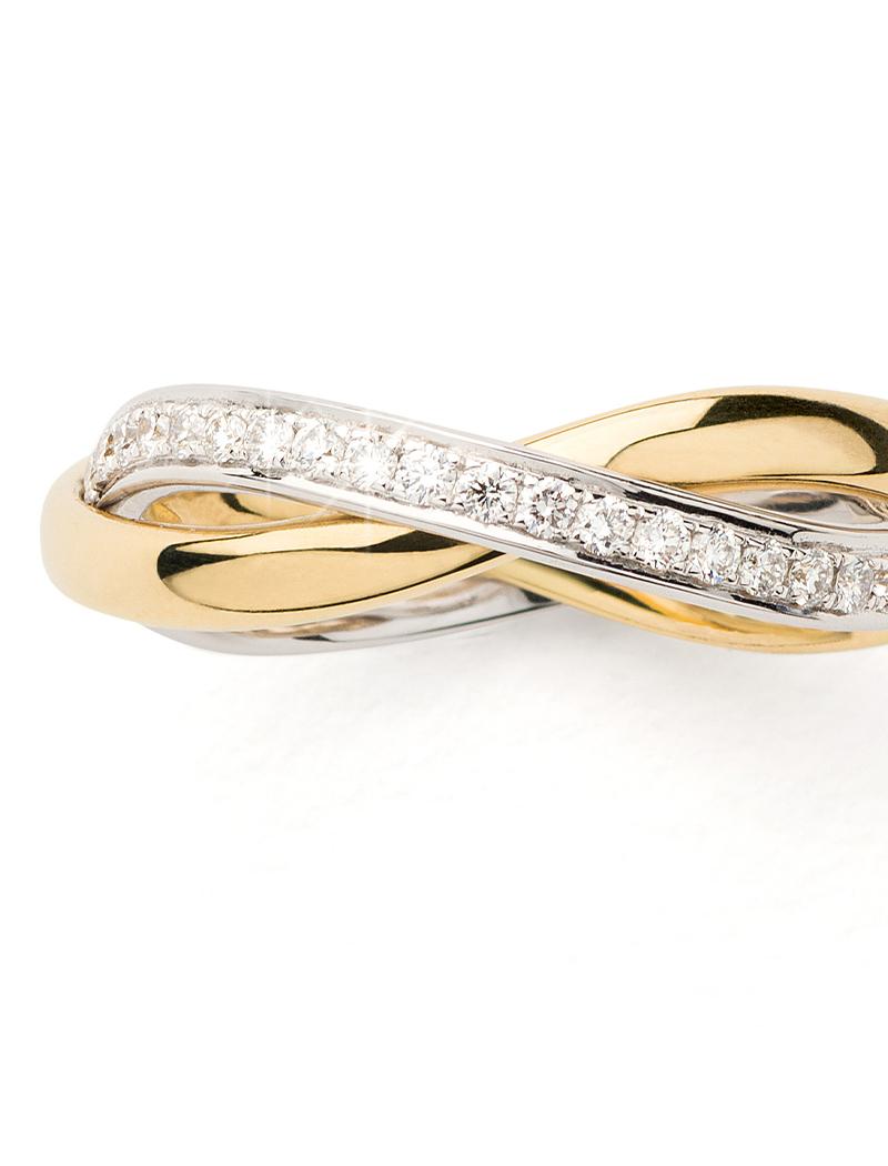 Brilliant Cut 18 Carat Gold Ring, Yellow and White Gold, Diamonds, Tresse Collection For Sale