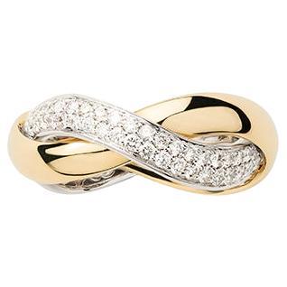 18 Carat Gold Ring, Yellow and White Gold, Diamonds, Tresse Collection For Sale